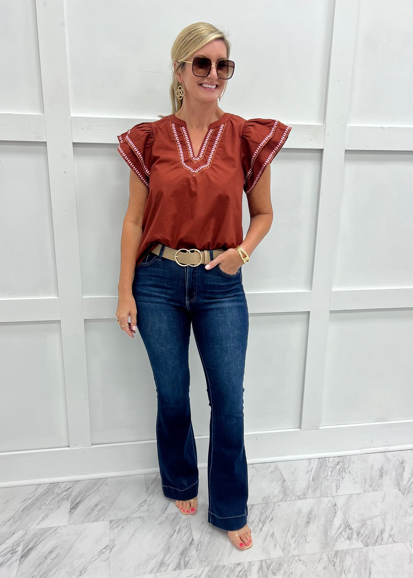 Addison Embroidered Top (Brick)