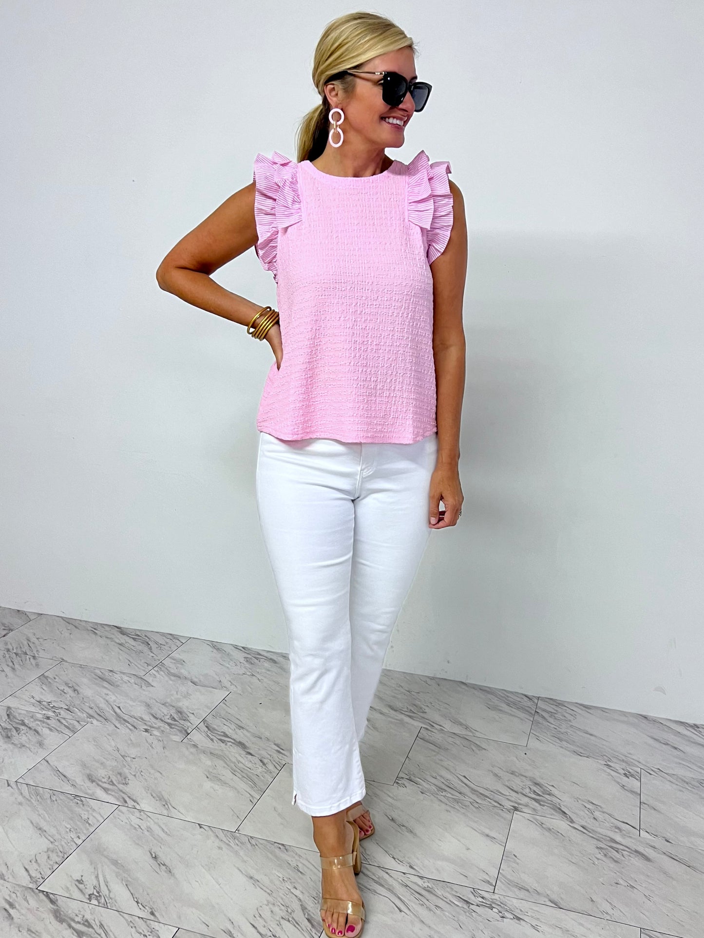 Lilith Pink Textured Stripe Top-FINAL SALE