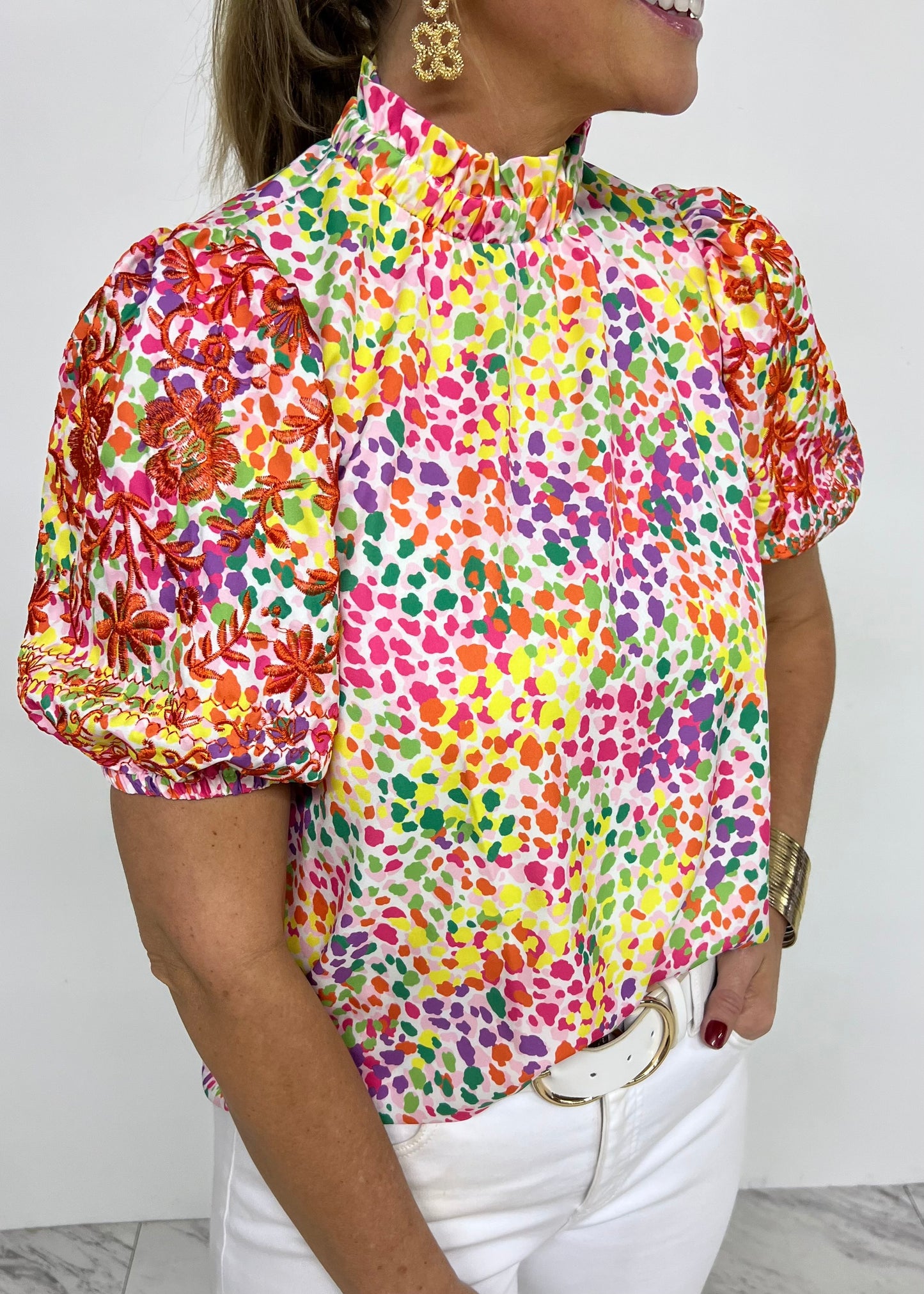 Spots Season Bright + Embroidered Top-FINAL SALE