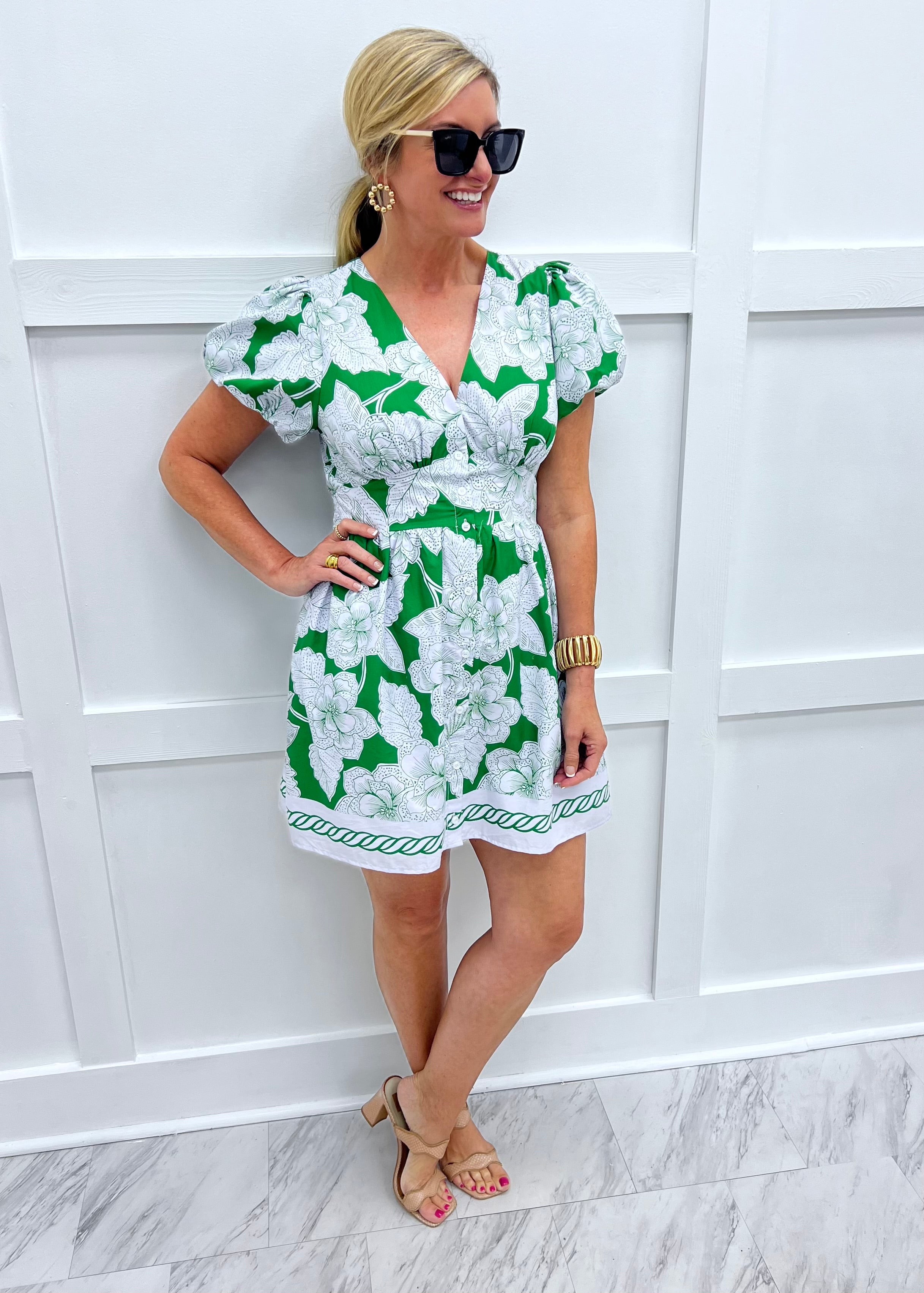 Francesca Green Flower Dress-FINAL SALE