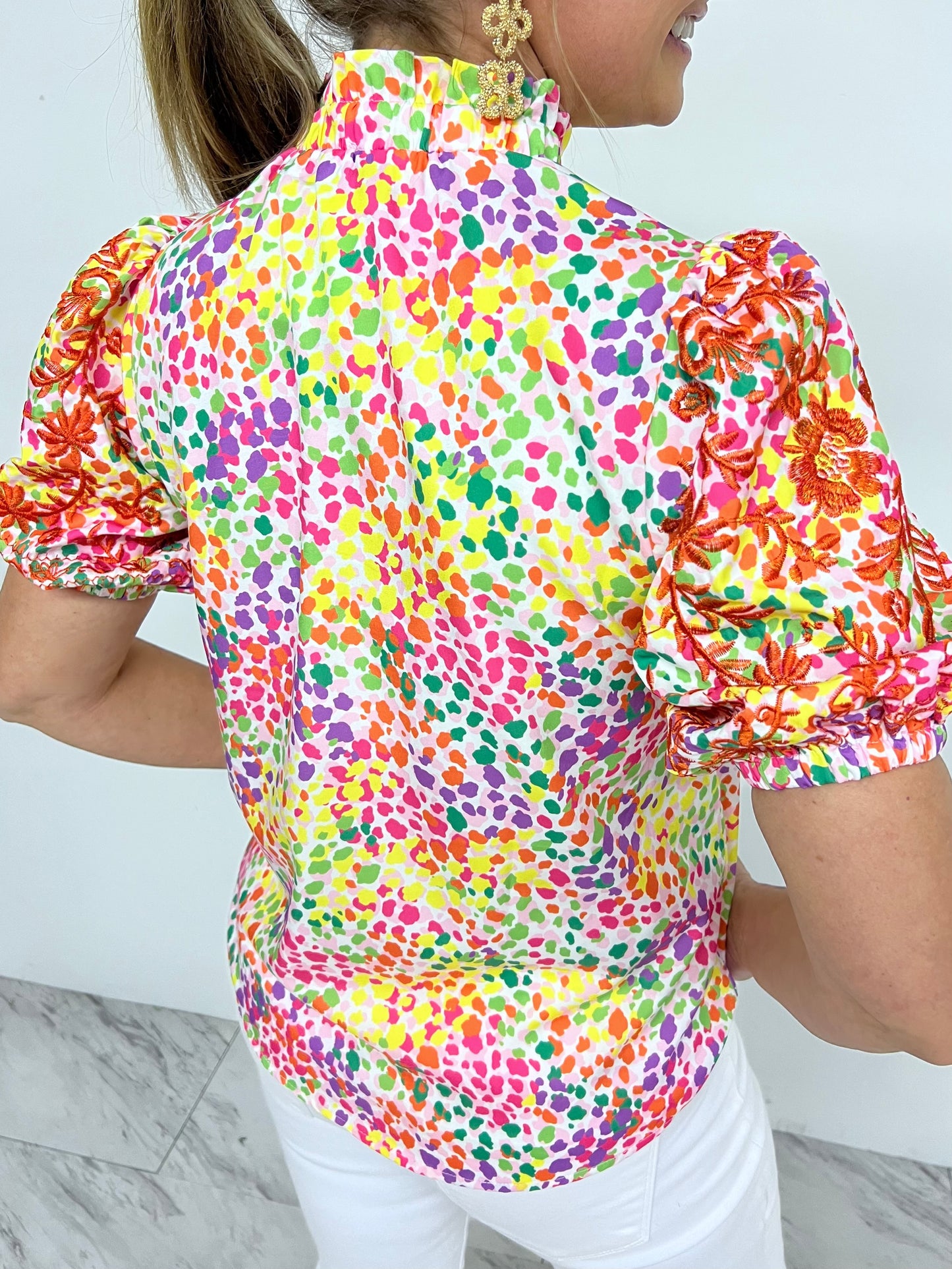 Spots Season Bright + Embroidered Top-FINAL SALE