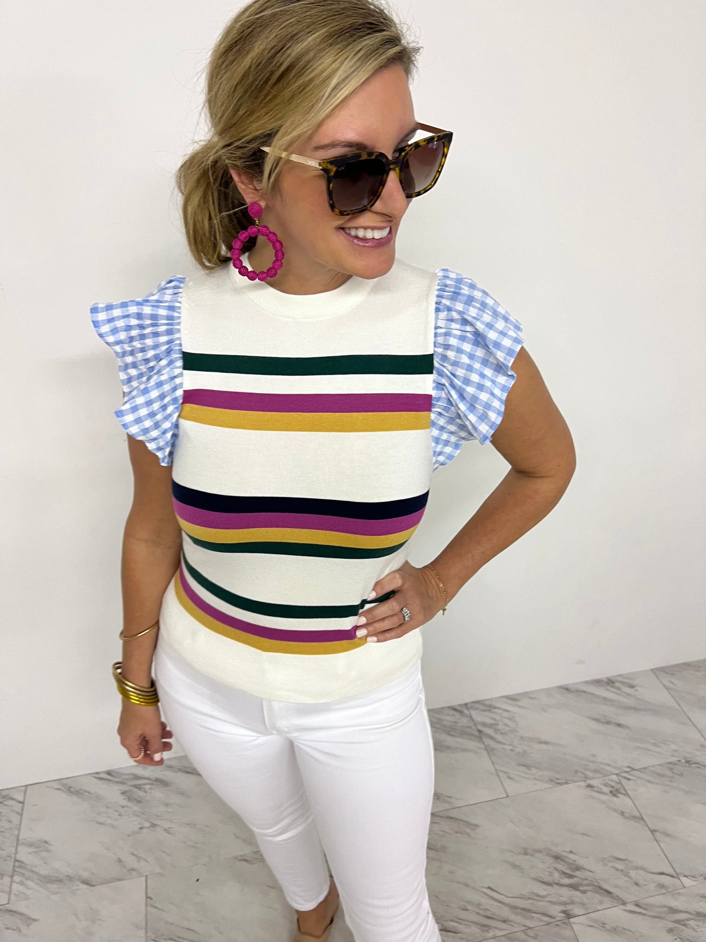 On Your Mind Stripe + Gingham Top - FINAL SALE