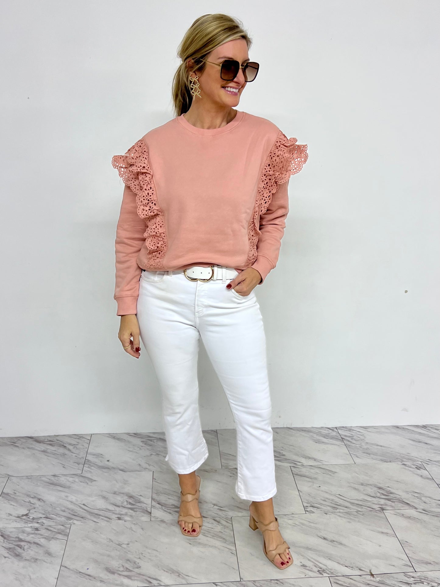 Merritt Eyelet Sweatshirt (Blush)-FINAL SALE