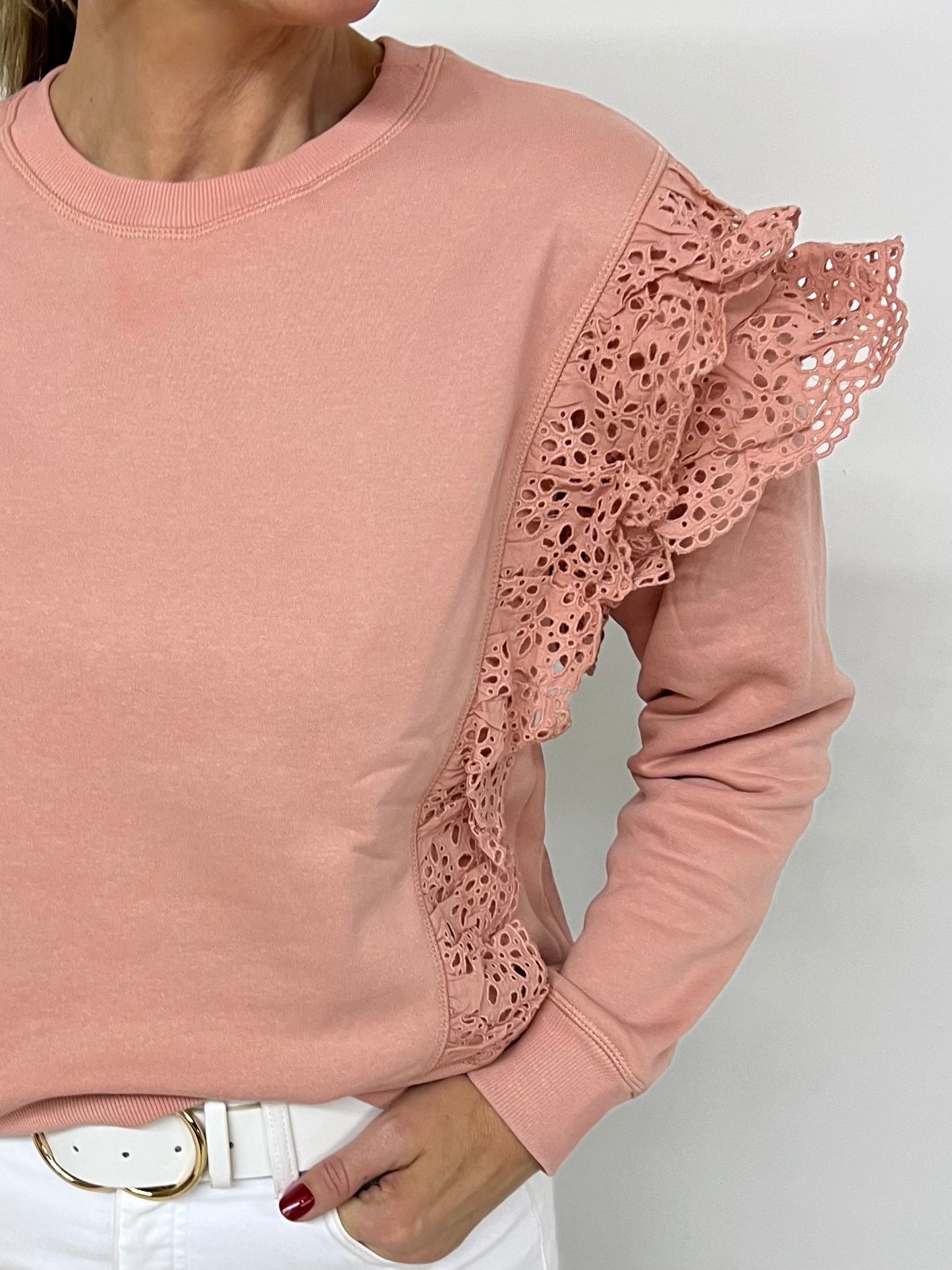 Merritt Eyelet Sweatshirt (Blush)-FINAL SALE