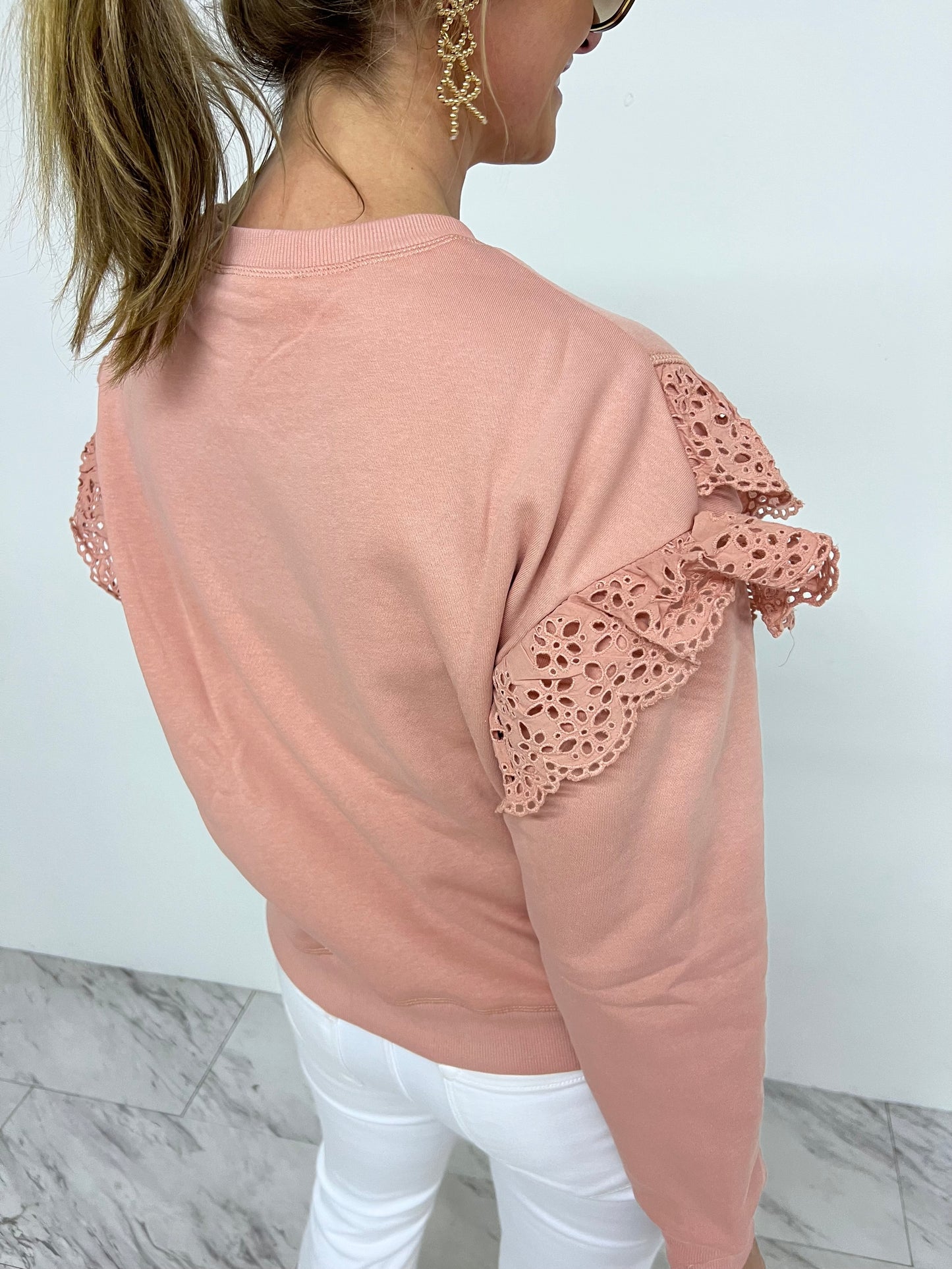 Merritt Eyelet Sweatshirt (Blush)-FINAL SALE