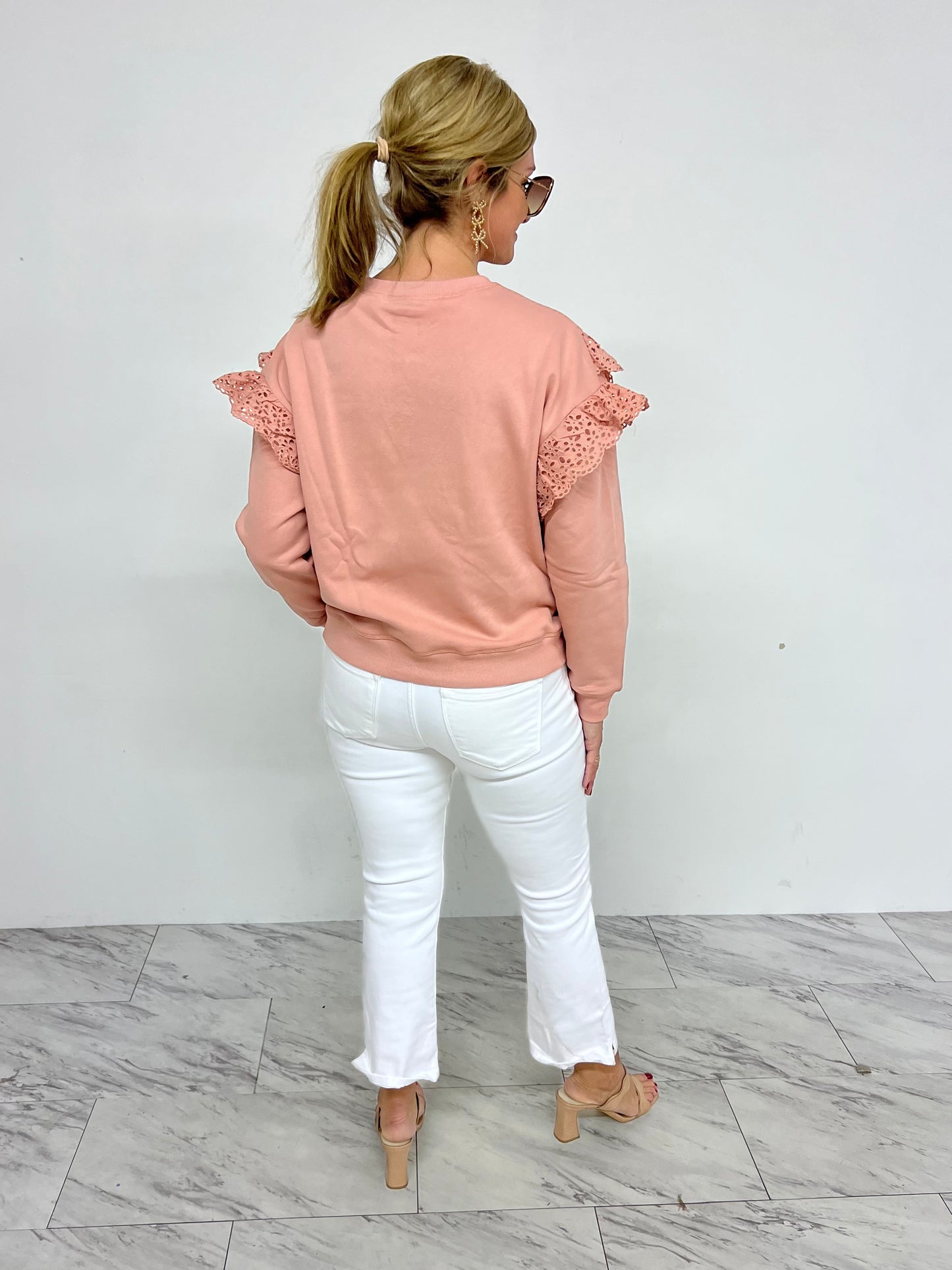 Merritt Eyelet Sweatshirt (Blush)-FINAL SALE