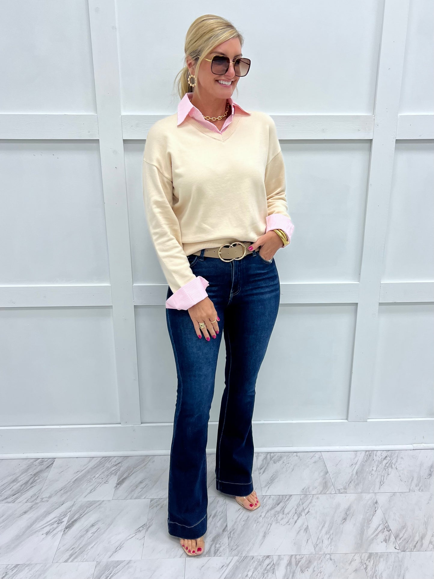 Perfectly Preppy Collar Sweater (Cream)