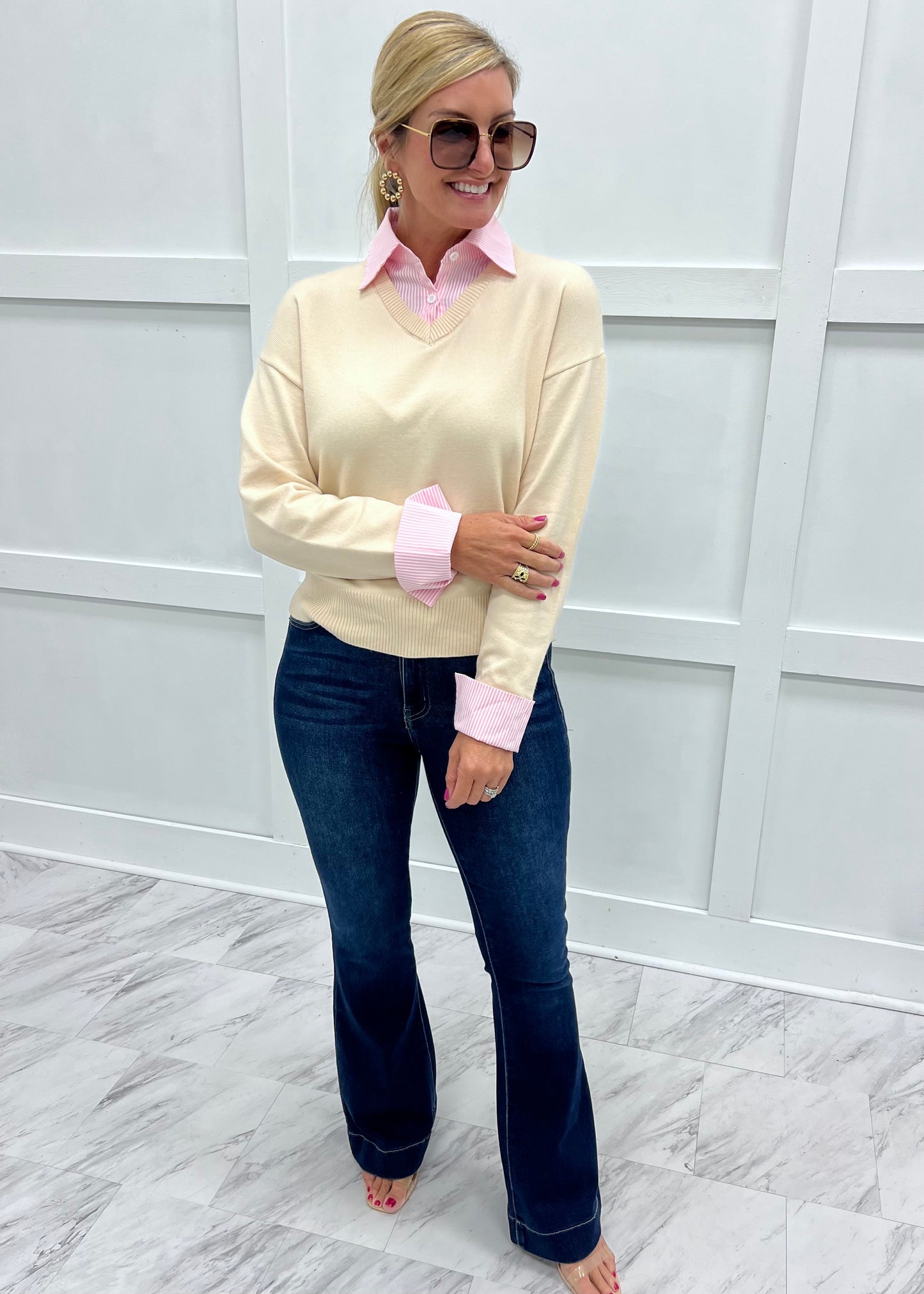 Perfectly Preppy Collar Sweater (Cream)