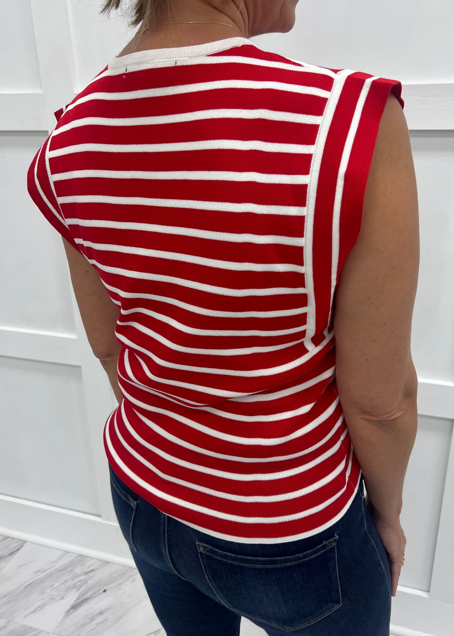 Tribeca Red + White Stripe & Button Top-FINAL SALE