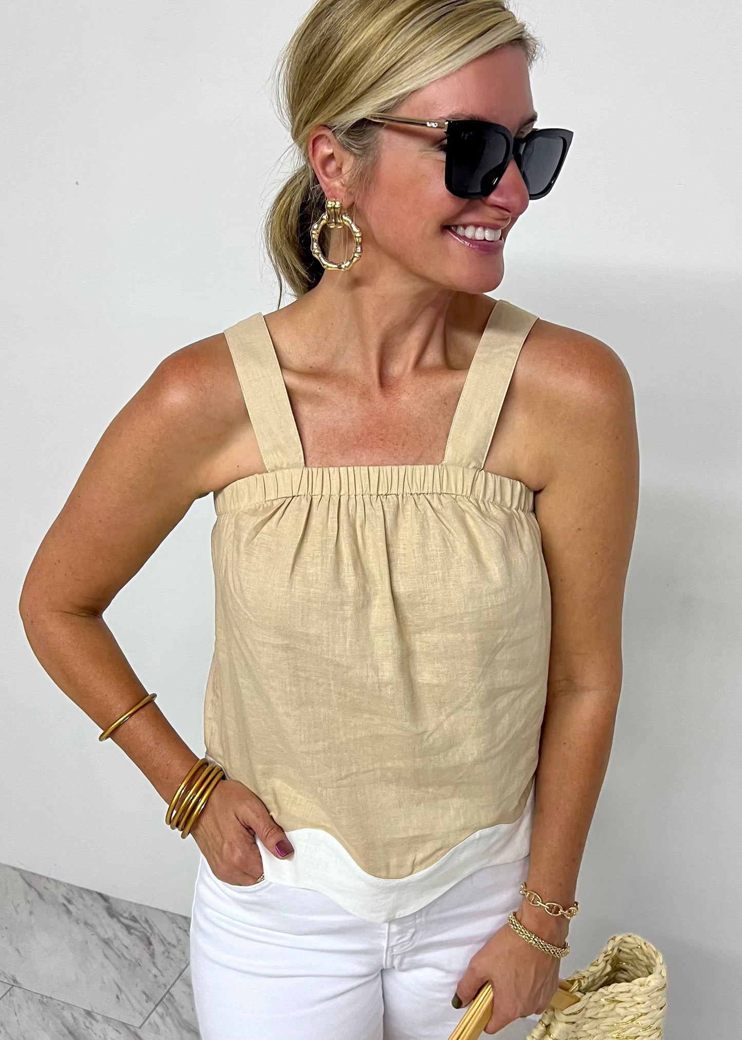 Sunday Scallop Tank Top (Taupe)-FINAL SALE