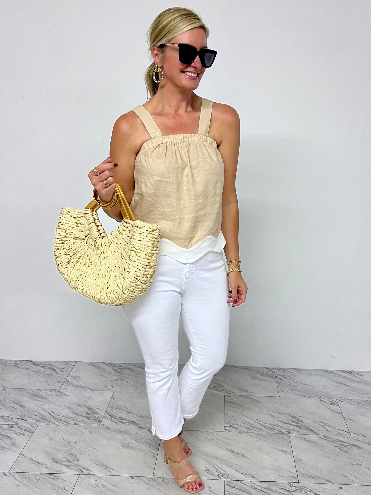 Sunday Scallop Tank Top (Taupe)-FINAL SALE