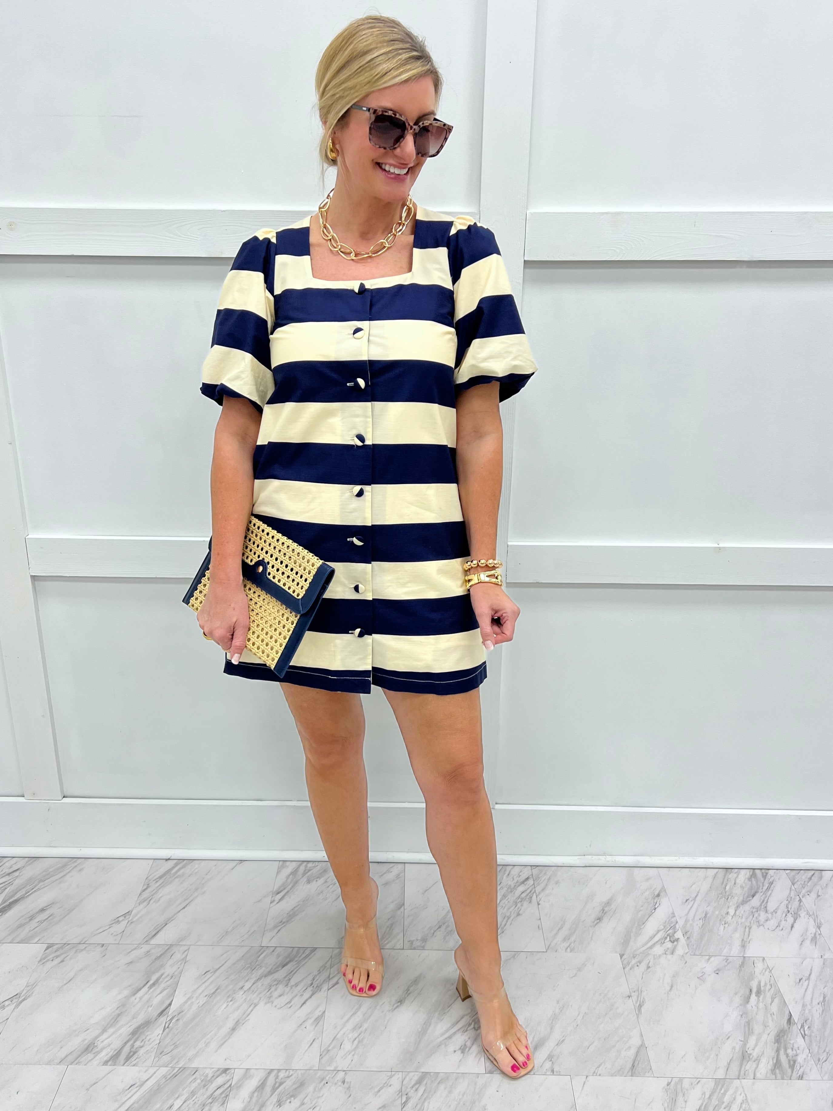 Seaside Stripe Dress (Navy)-FINAL SALE – shop chartreuse