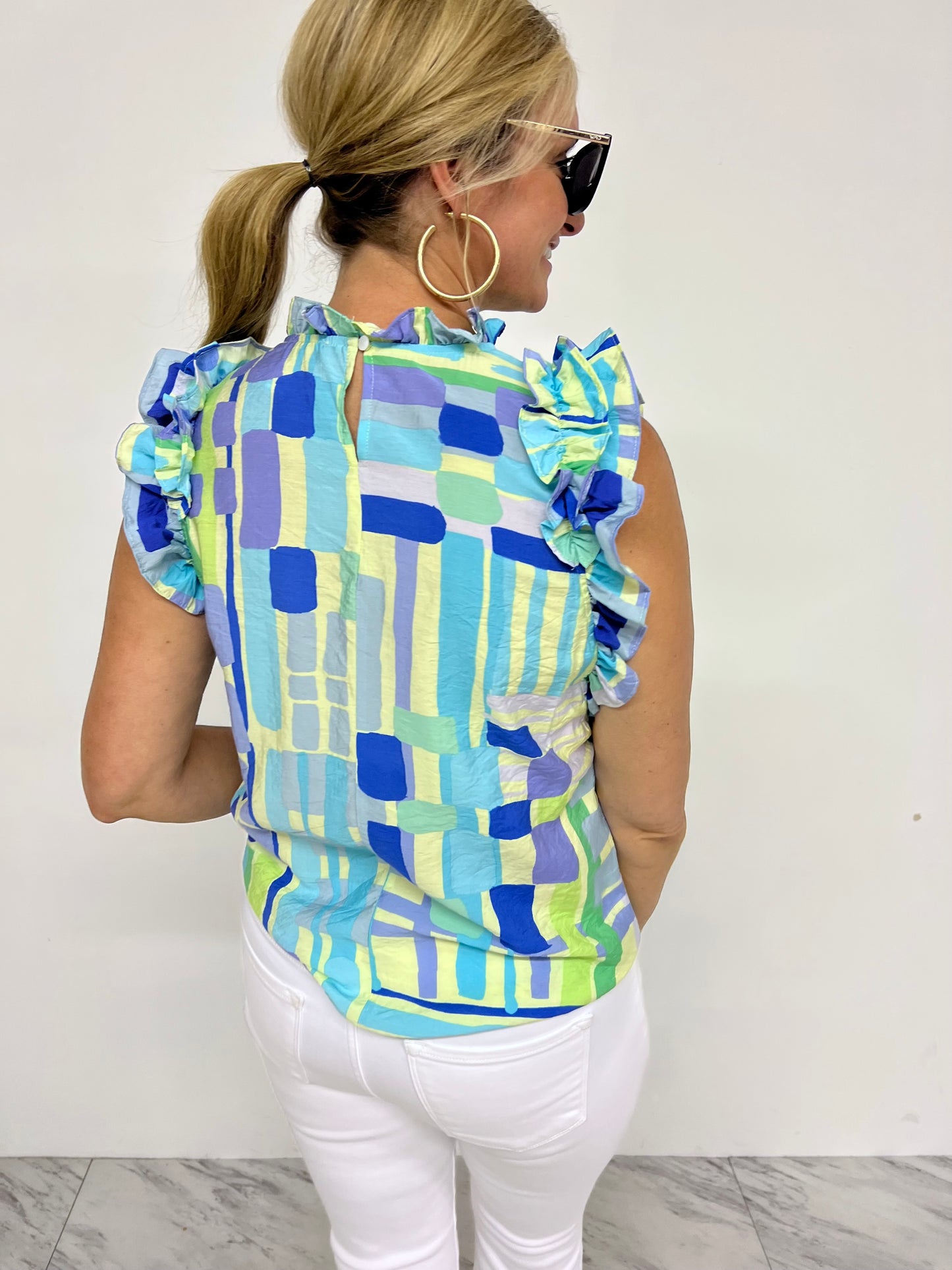 Laguna Blues Flutter Sleeve Top-FINAL SALE