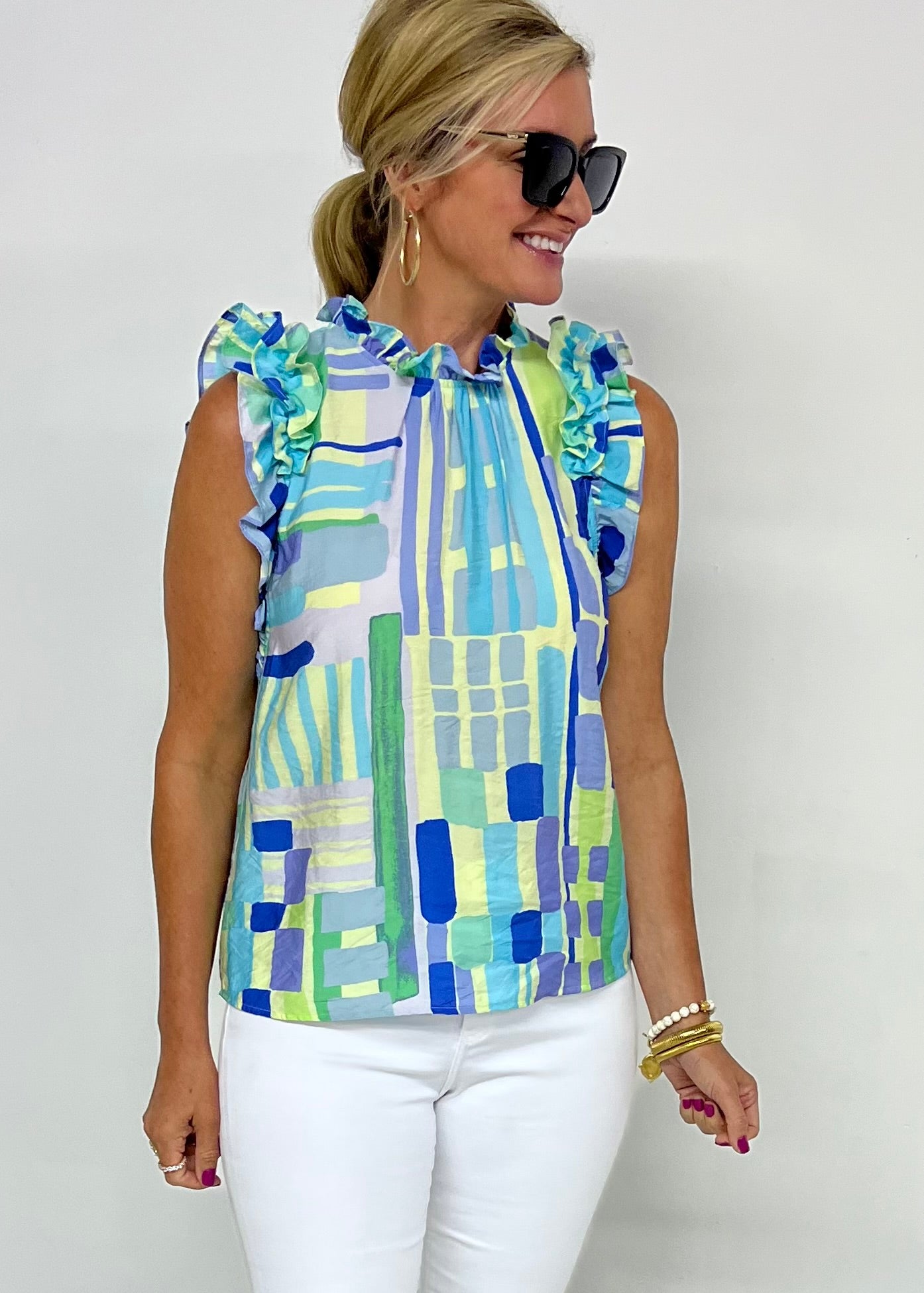 Laguna Blues Flutter Sleeve Top-FINAL SALE