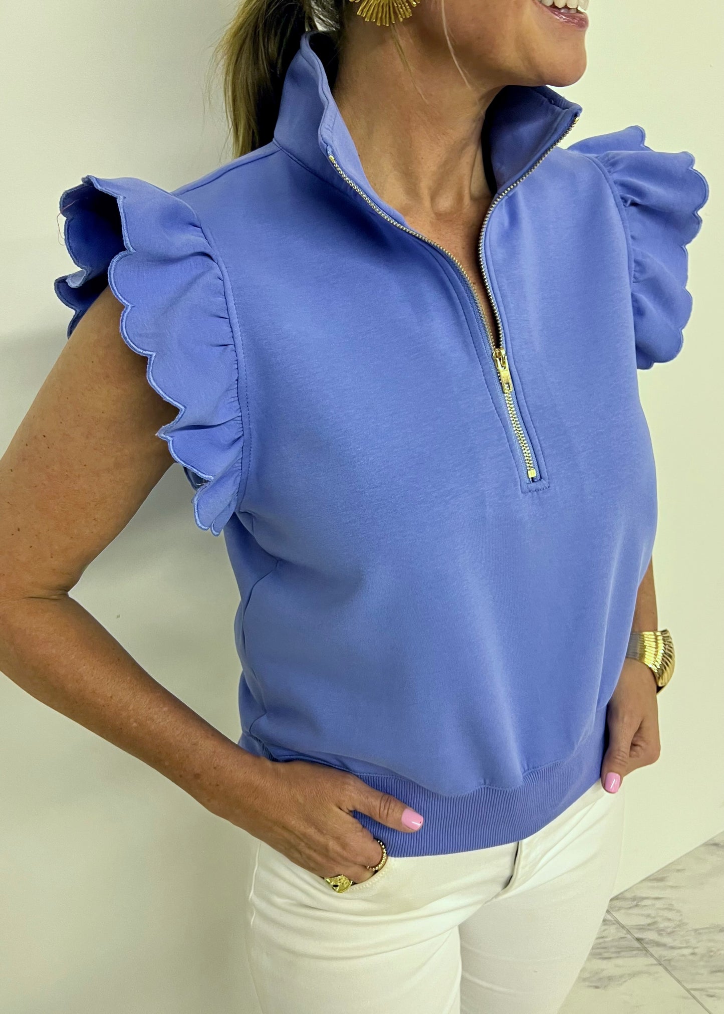Adley Scallop + Zipper Top (Periwinkle)-FINAL SALE