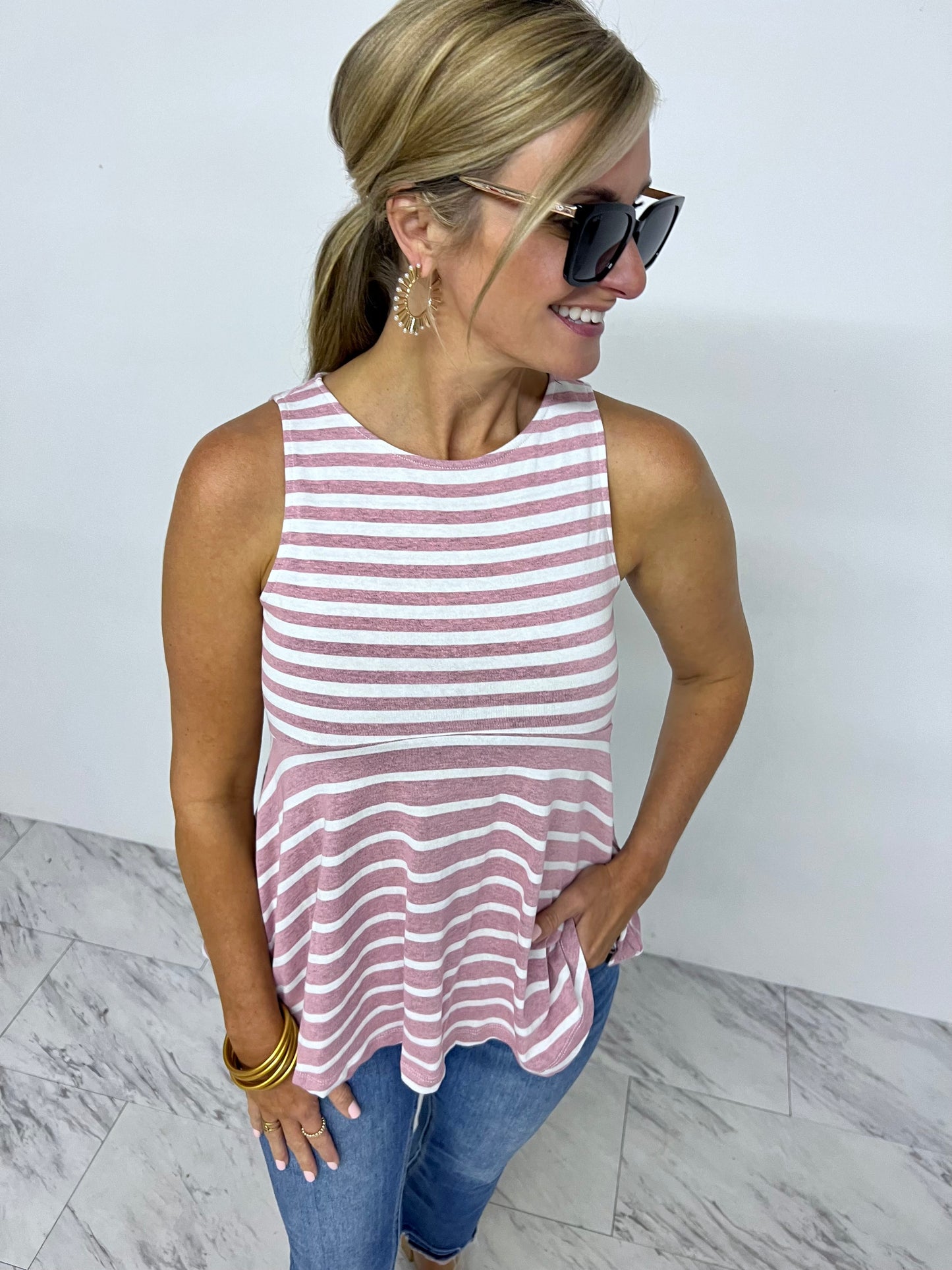 Chicago Stripe Tank Top (Bubble Gum)- FINAL SALE