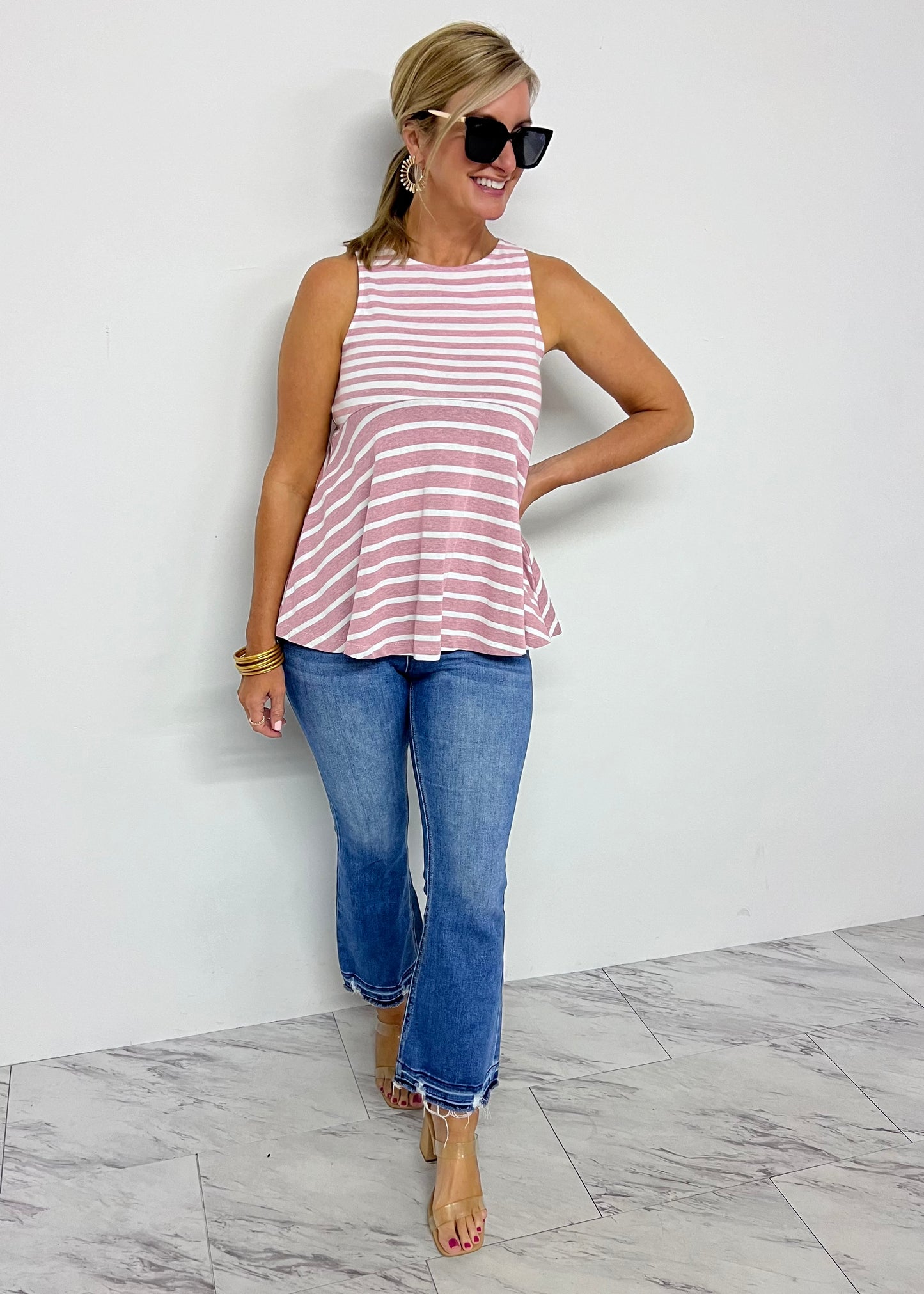 Chicago Stripe Tank Top (Bubble Gum)- FINAL SALE
