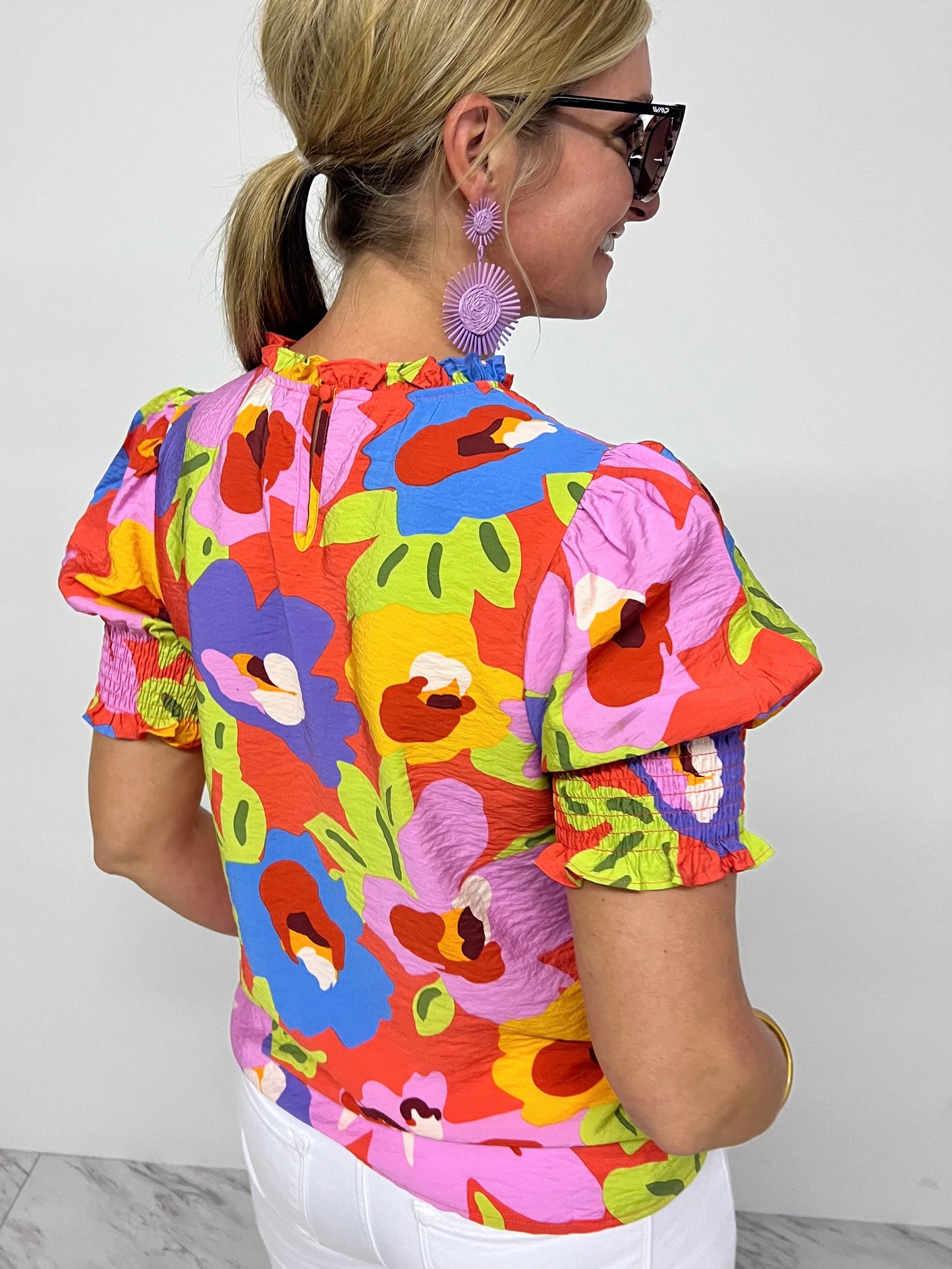Garden Delight Smocked Sleeve Top - FINAL SALE