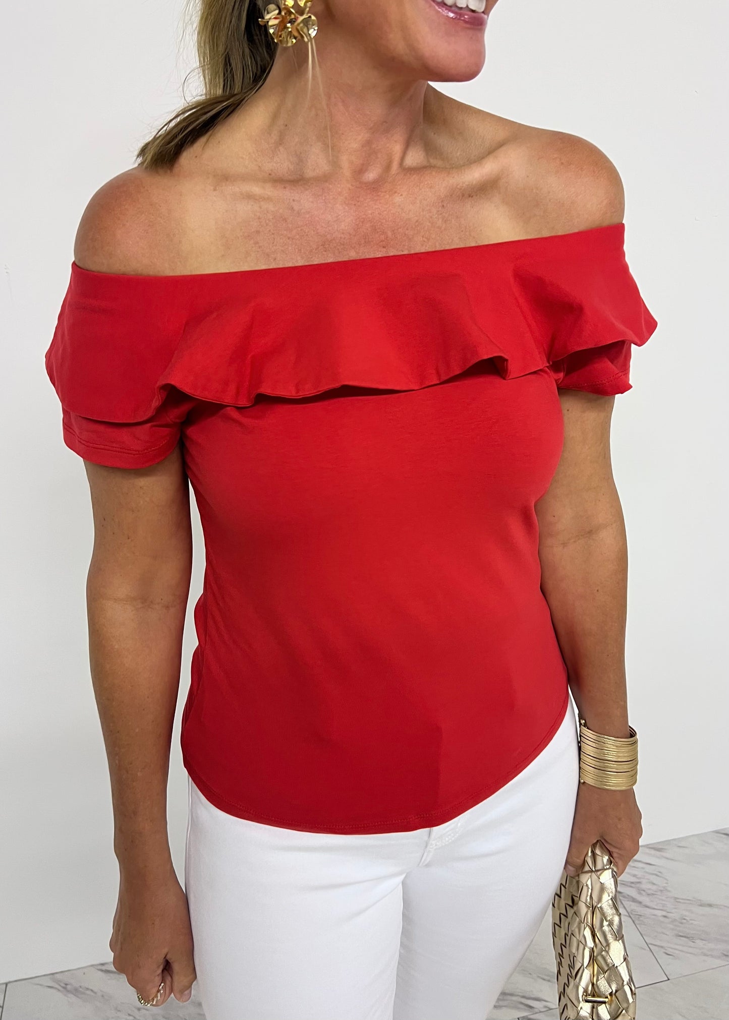 Rowe Off The Shoulder Top (Red)-FINAL SALE
