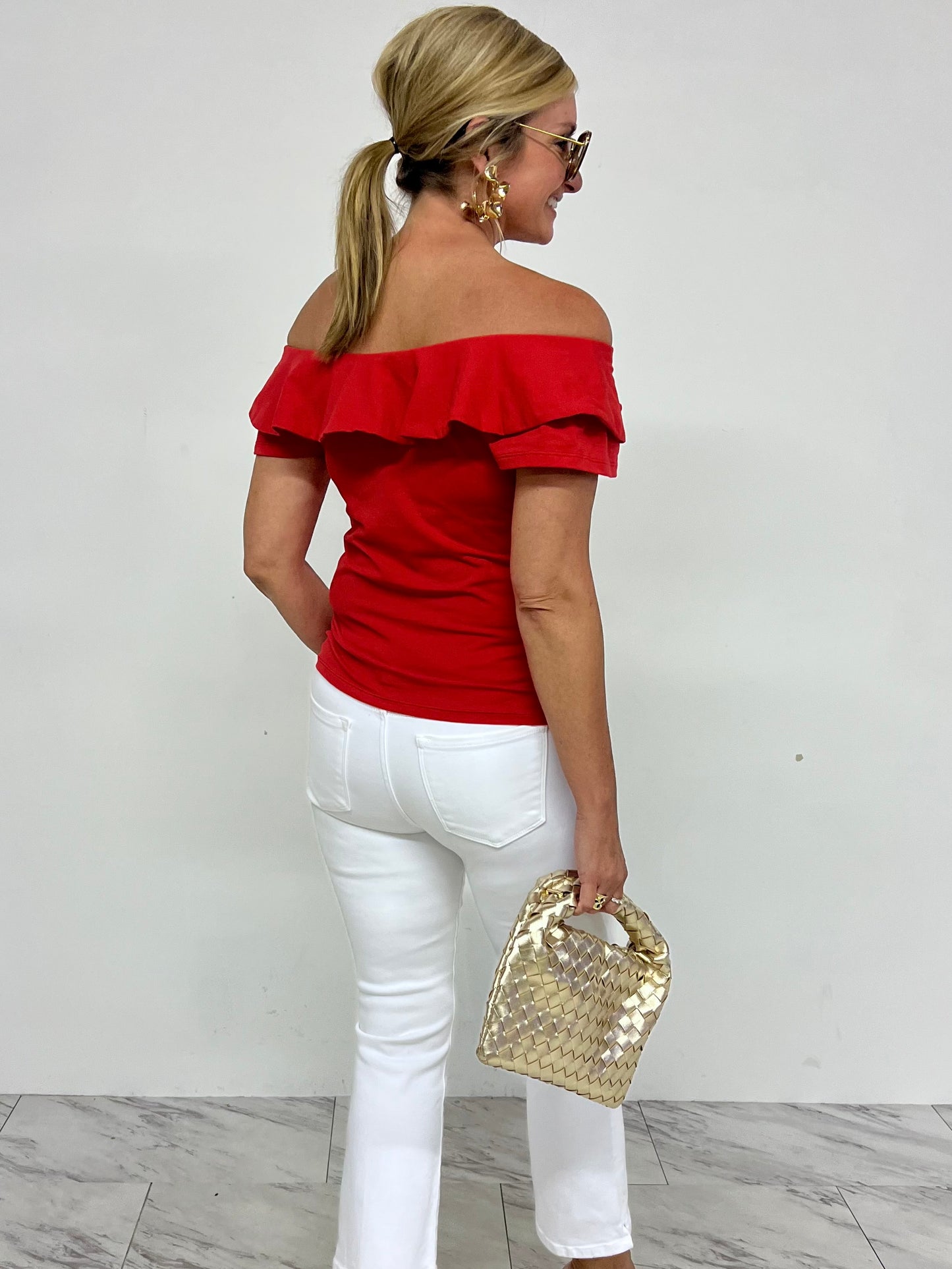 Rowe Off The Shoulder Top (Red)-FINAL SALE