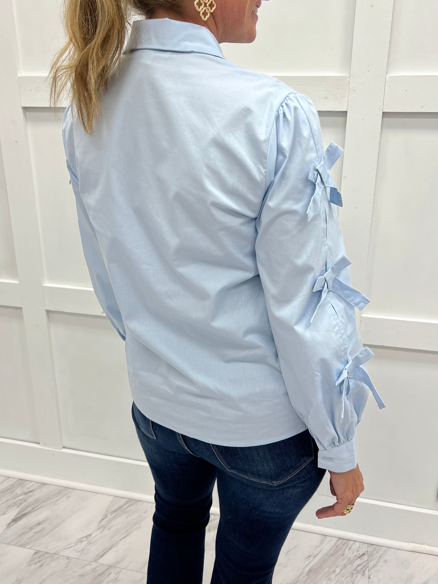 Oxford Bow Button Front Top (Blue)