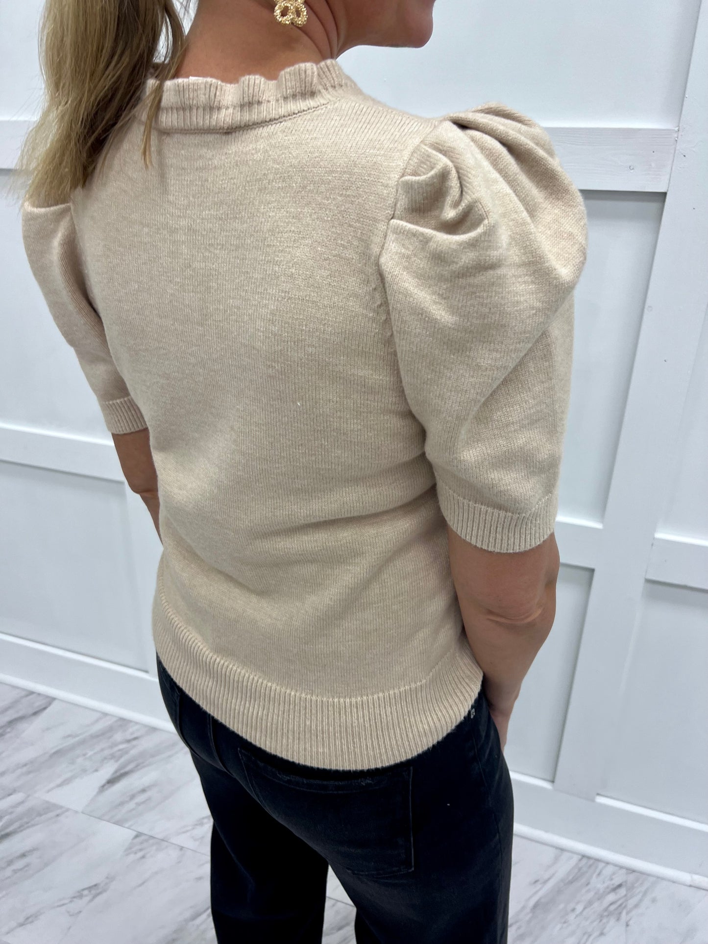 Abilene Button + Ruffle Sweater (Beige)