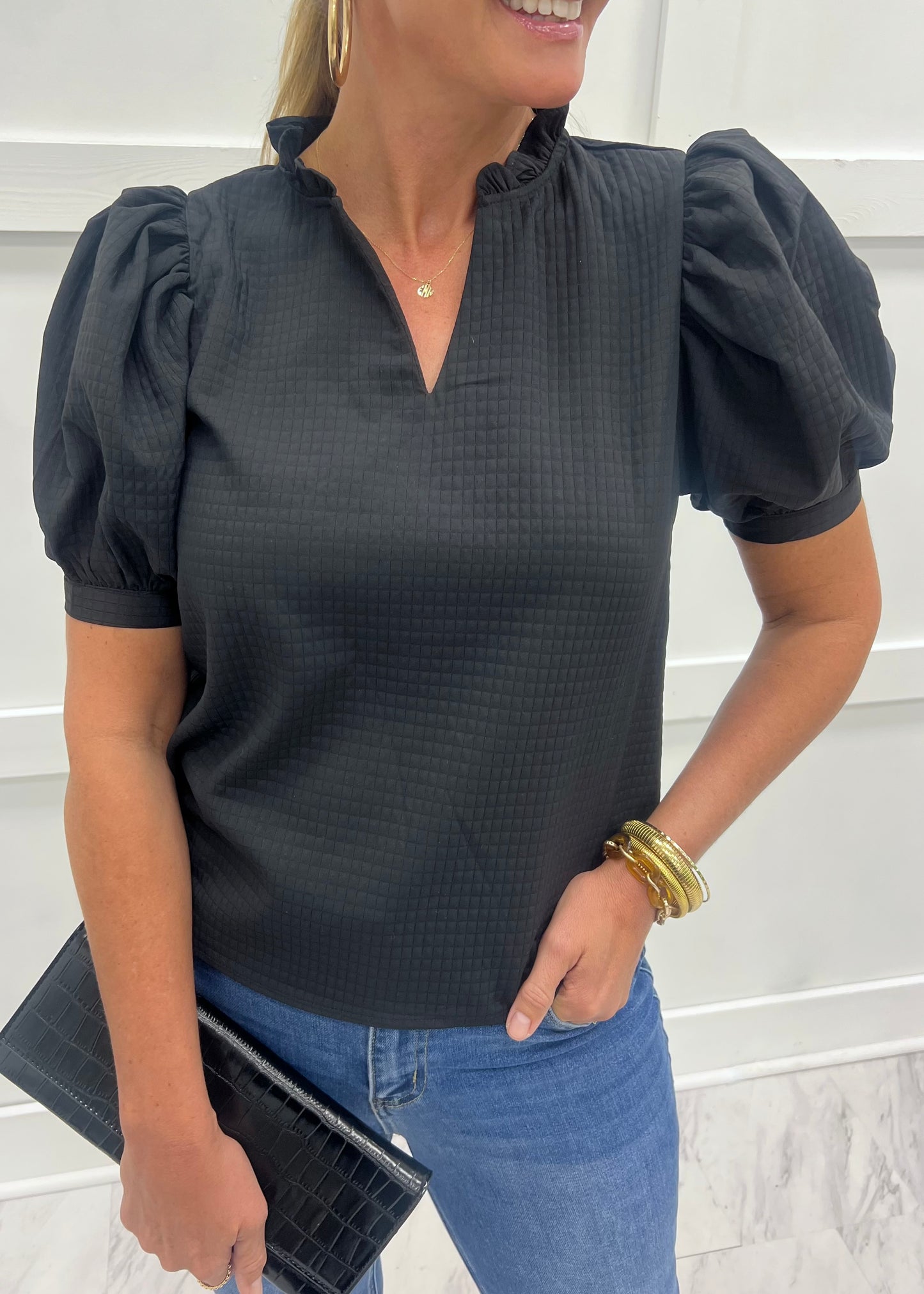 Penny Puff Sleeve Top (Black)