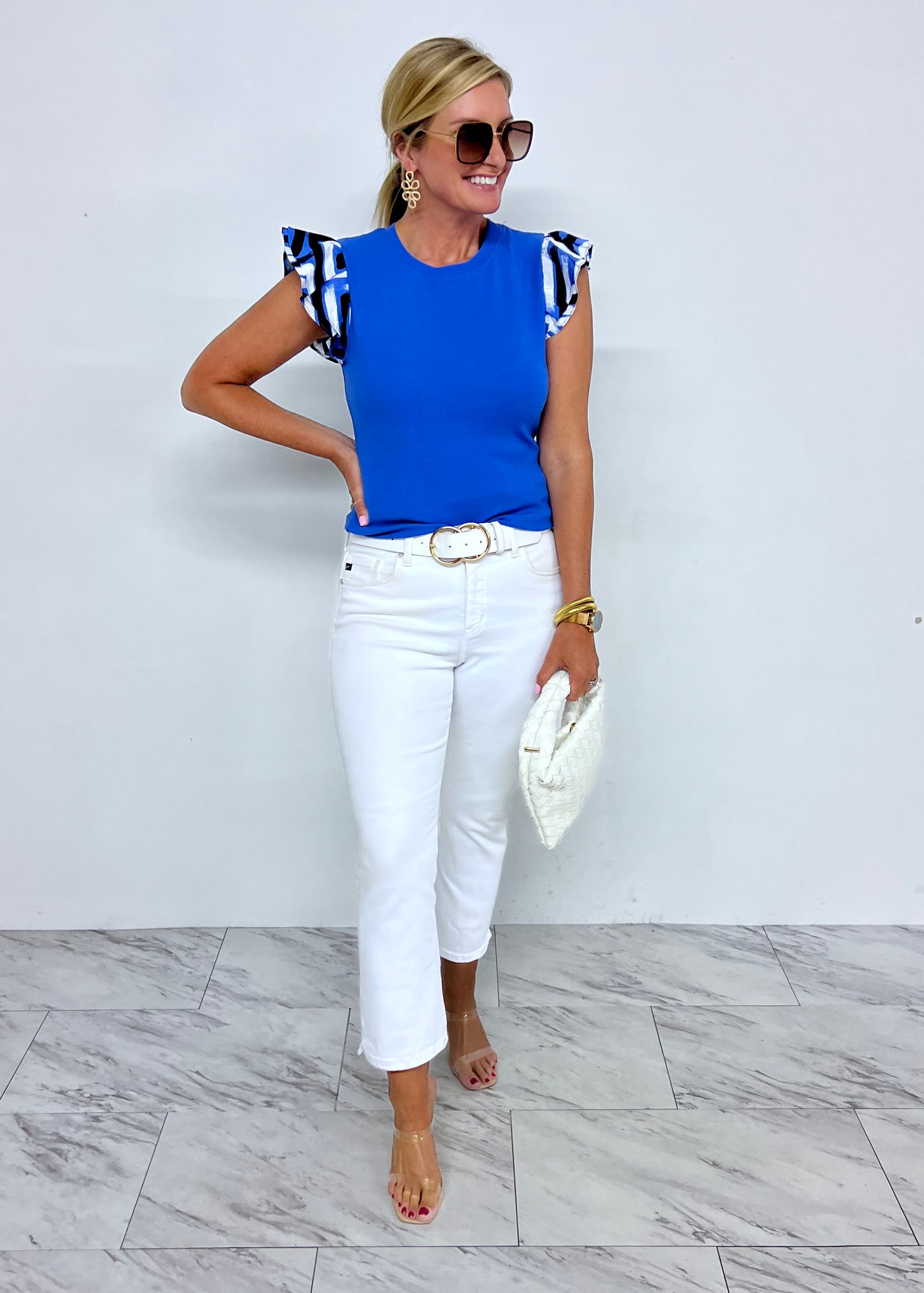 Azul Blue Flutter Sleeve Top - FINAL SALE