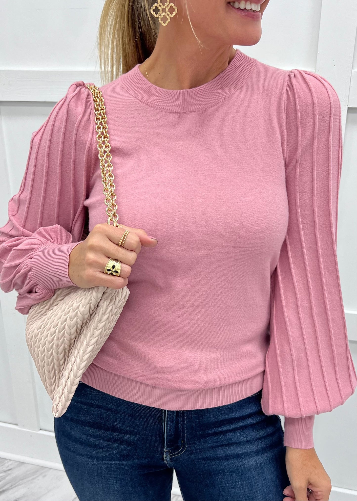 Verona Pleat Sleeve Sweater (Blush)