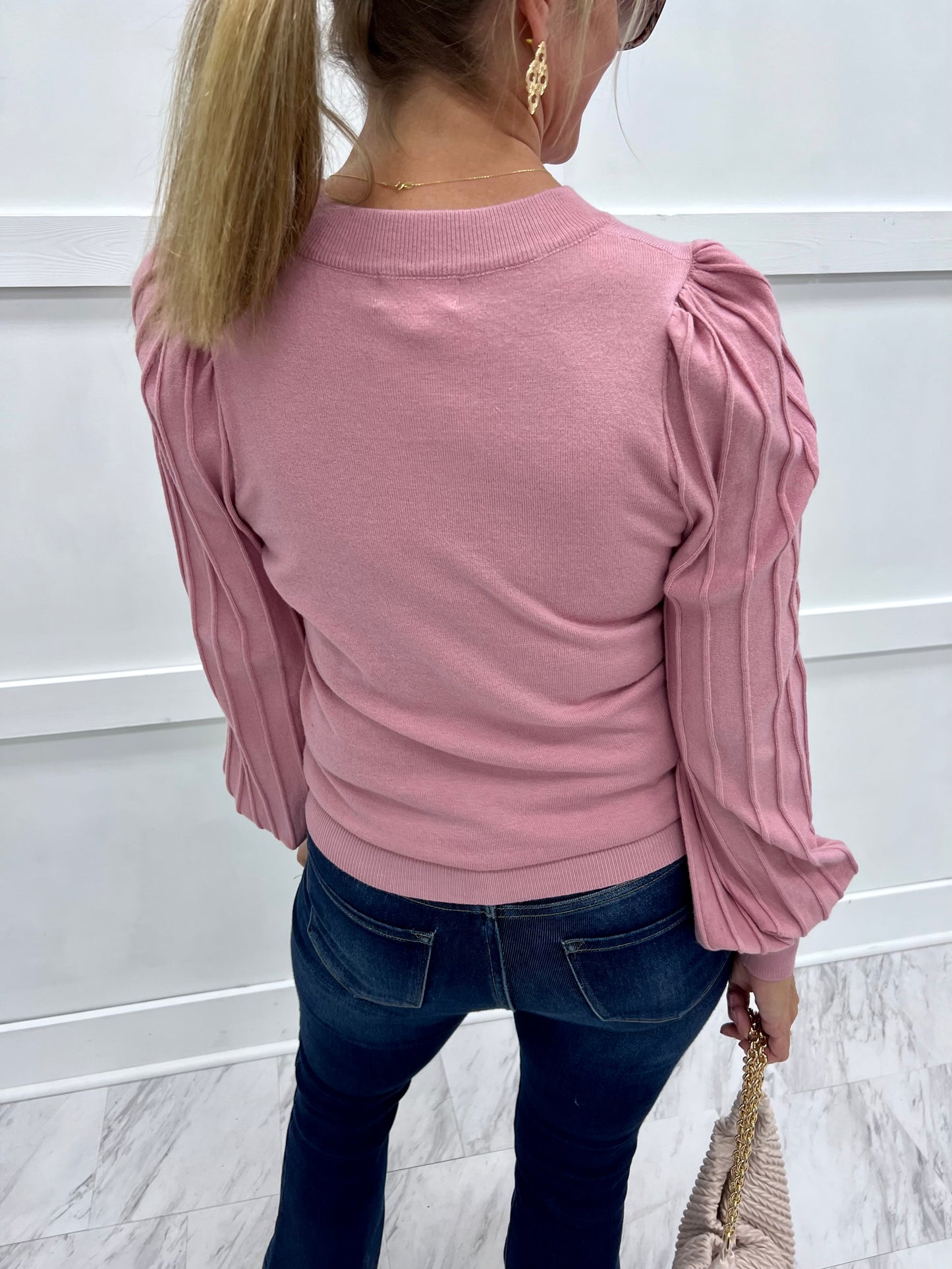 Verona Pleat Sleeve Sweater (Blush)