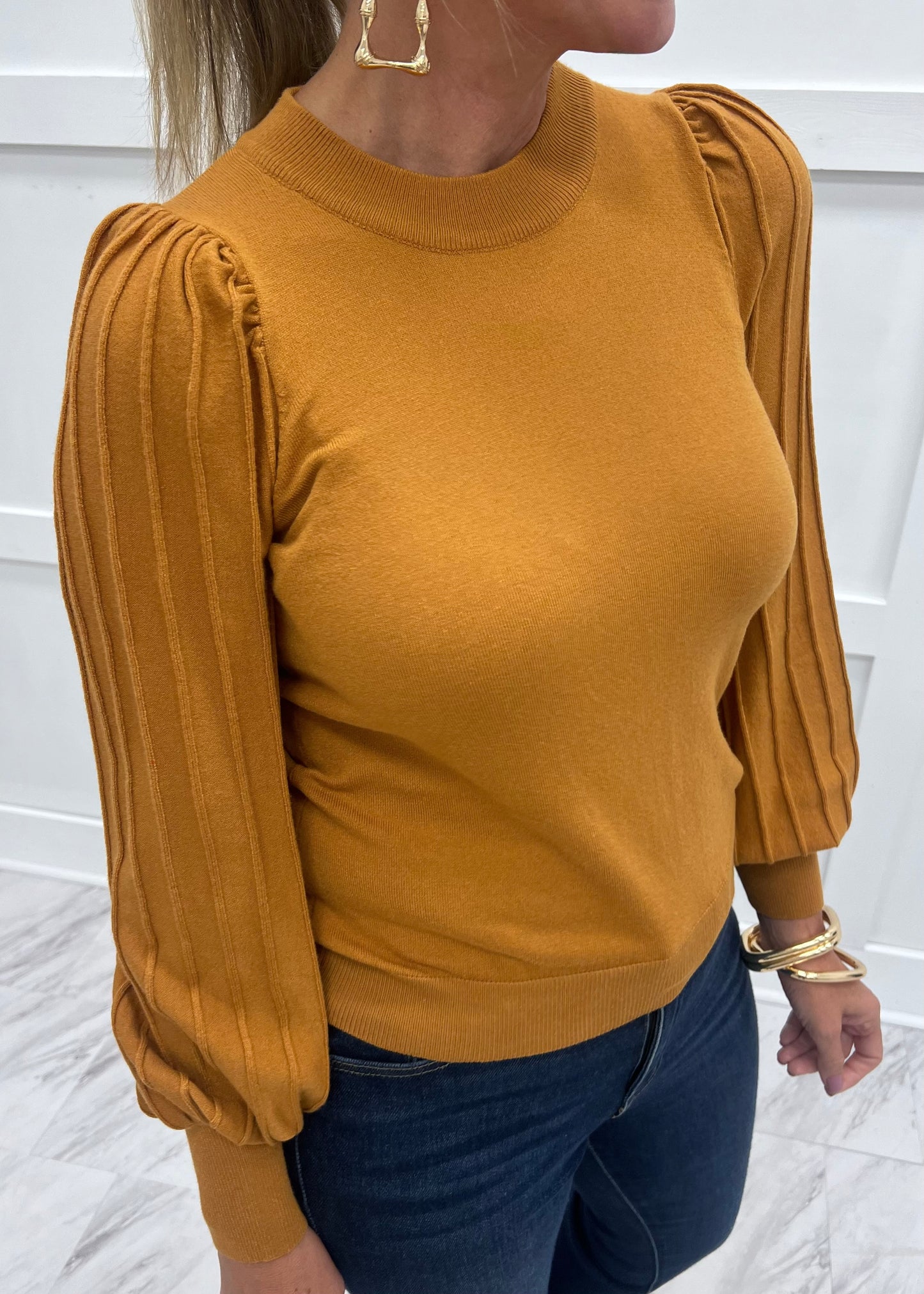 Verona Pleat Sleeve Sweater (Dark Golden Yellow)