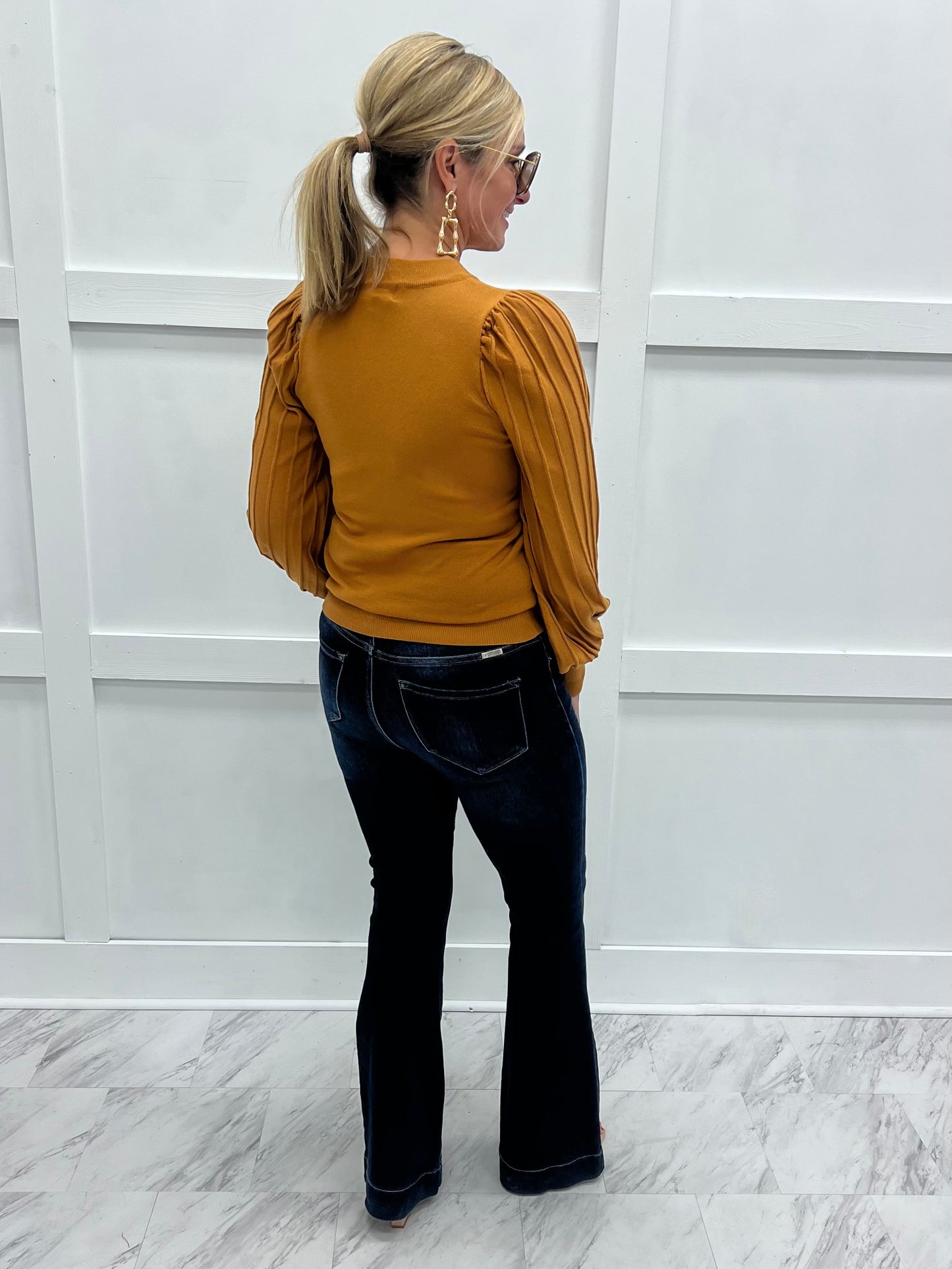 Verona Pleat Sleeve Sweater (Dark Golden Yellow)