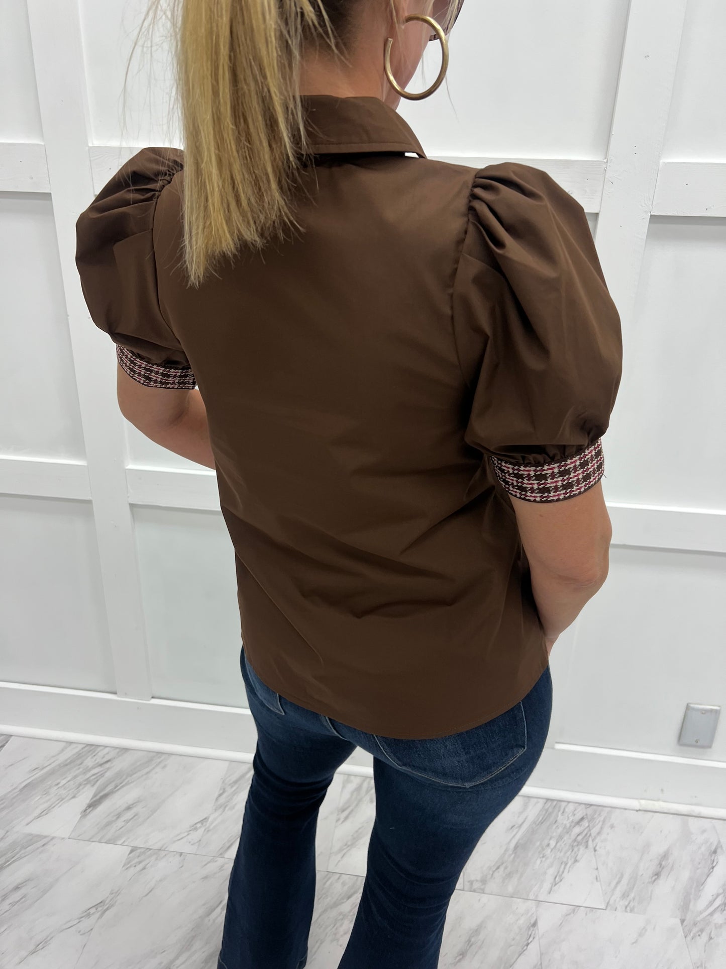 Everly Brown Plaid Detail Top