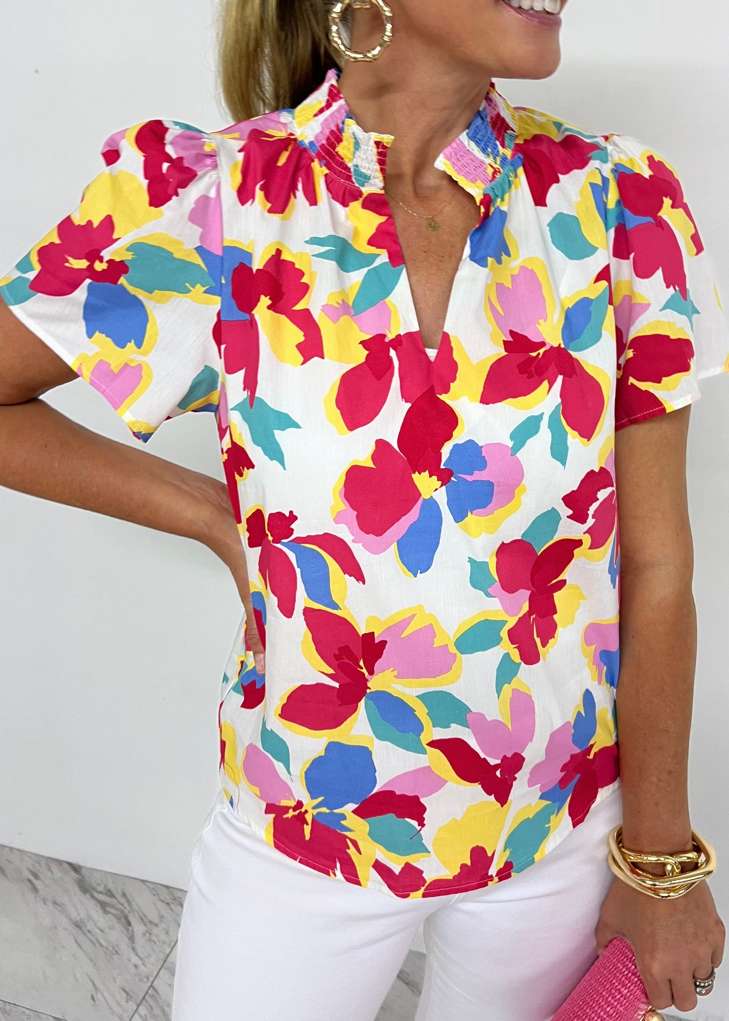 Bloom V.Neck Short Sleeve Top - FINAL SALE
