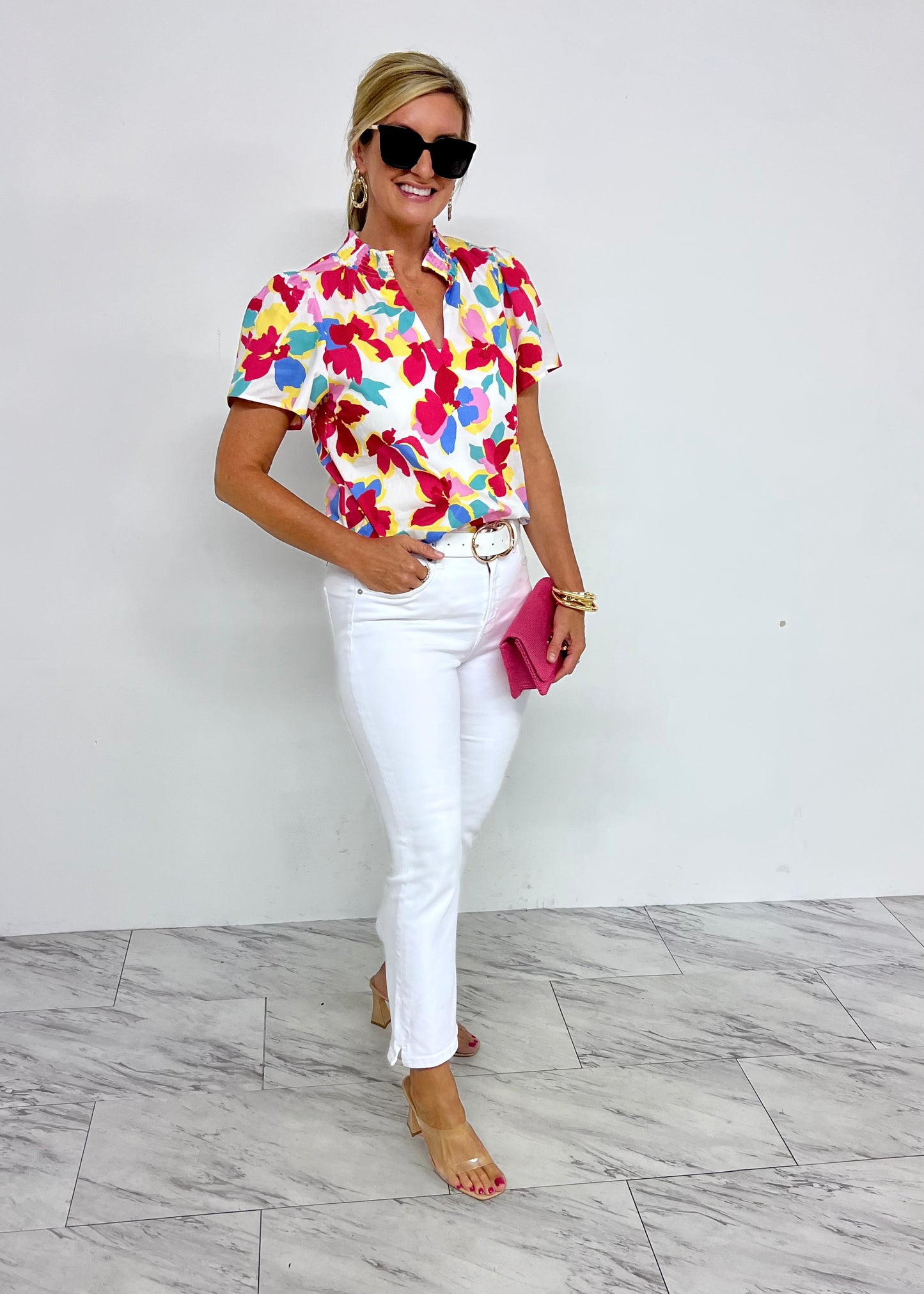 Bloom V.Neck Short Sleeve Top - FINAL SALE