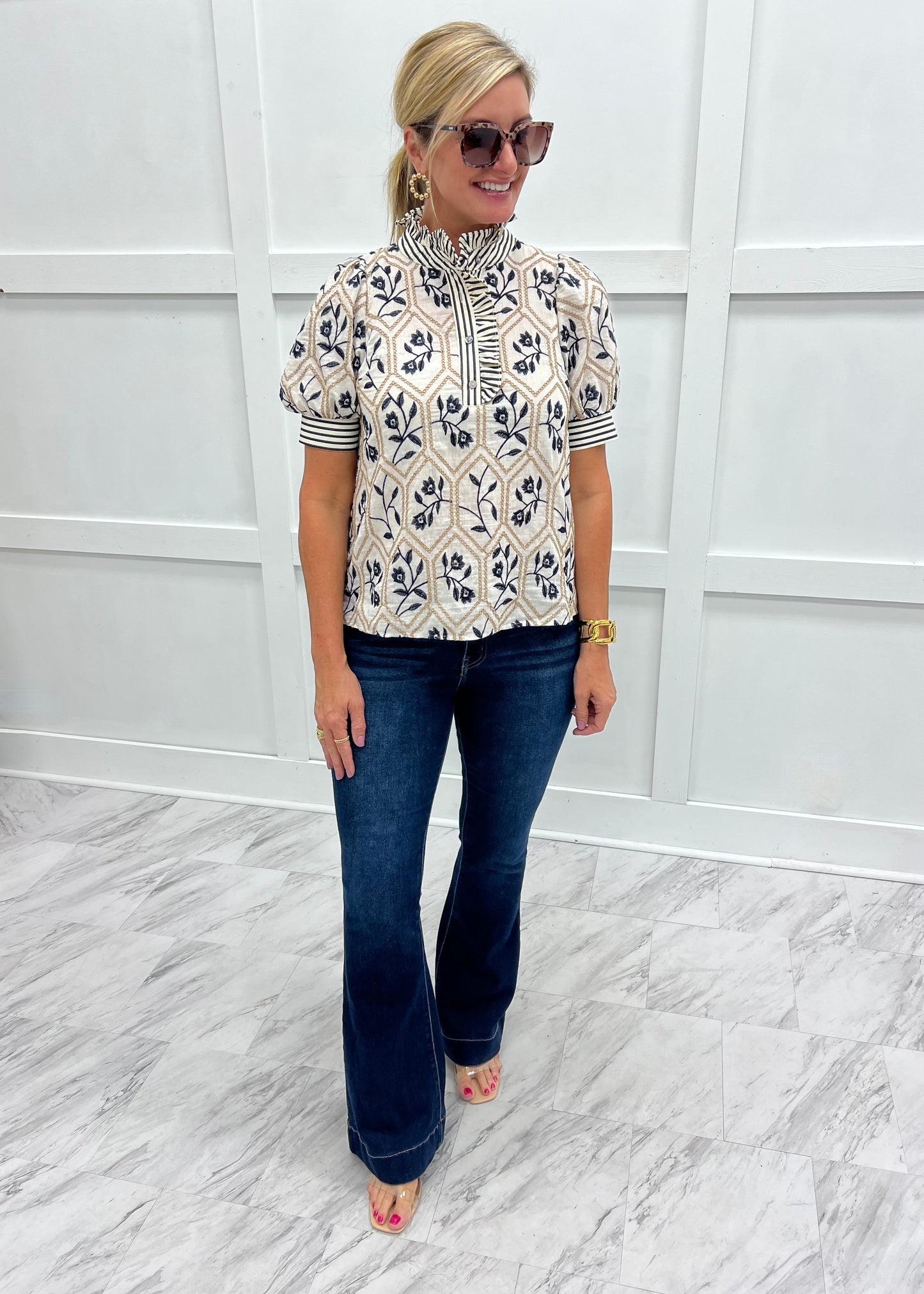 As She Goes Flower + Stripe Top