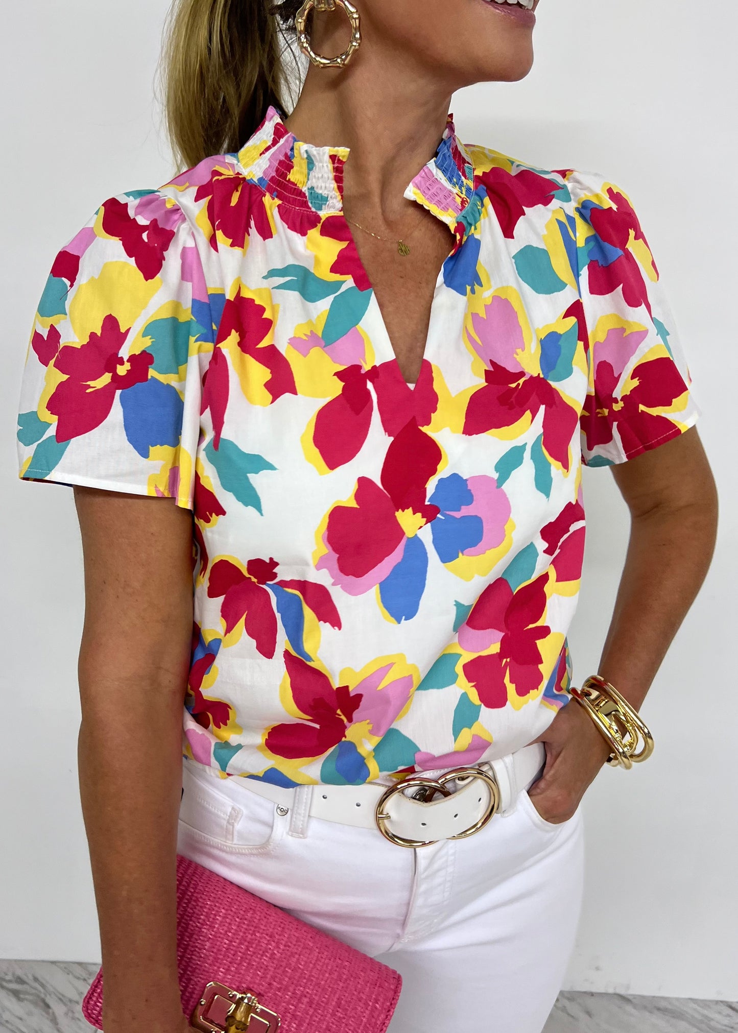 Bloom V.Neck Short Sleeve Top - FINAL SALE