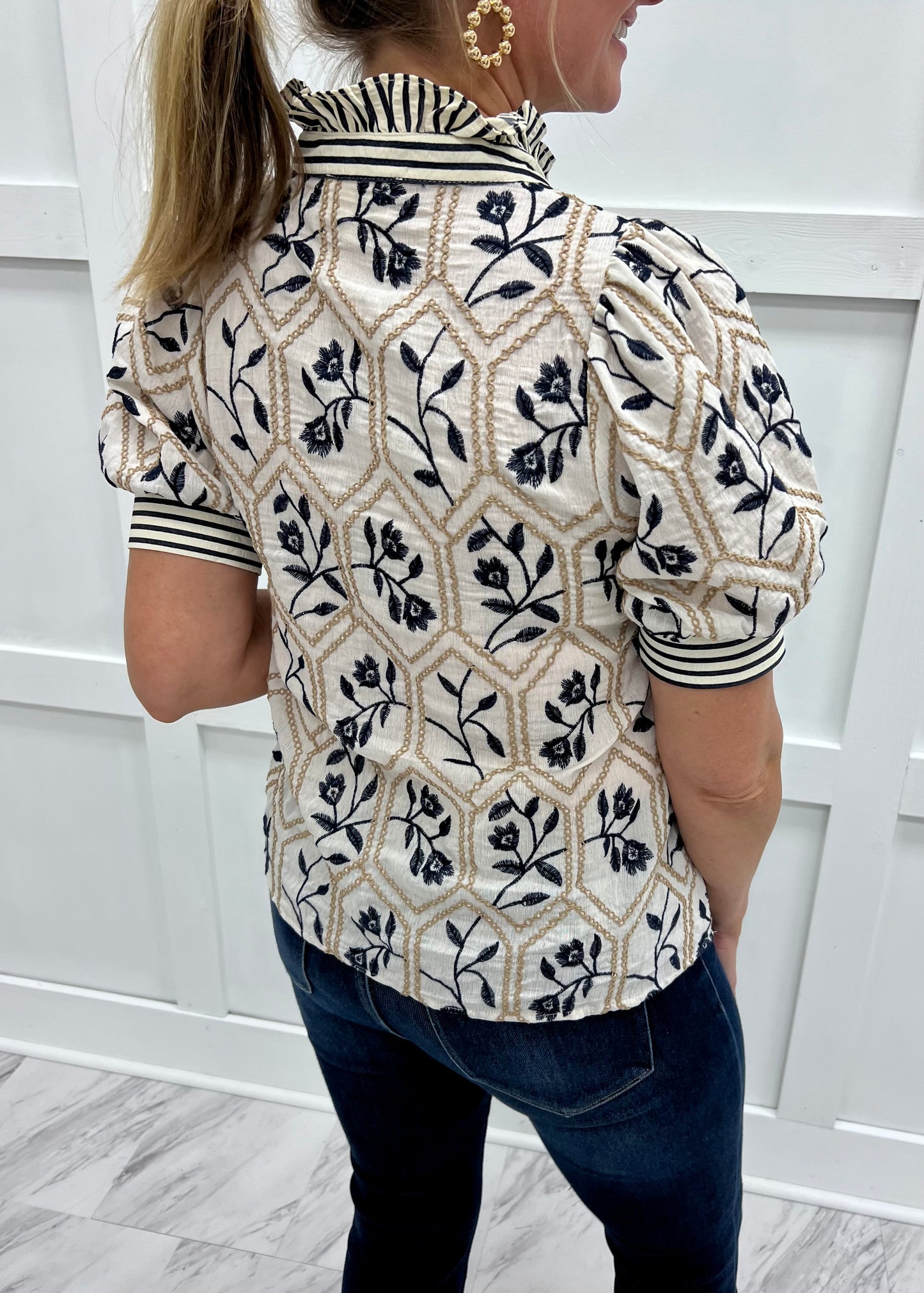 As She Goes Flower + Stripe Top