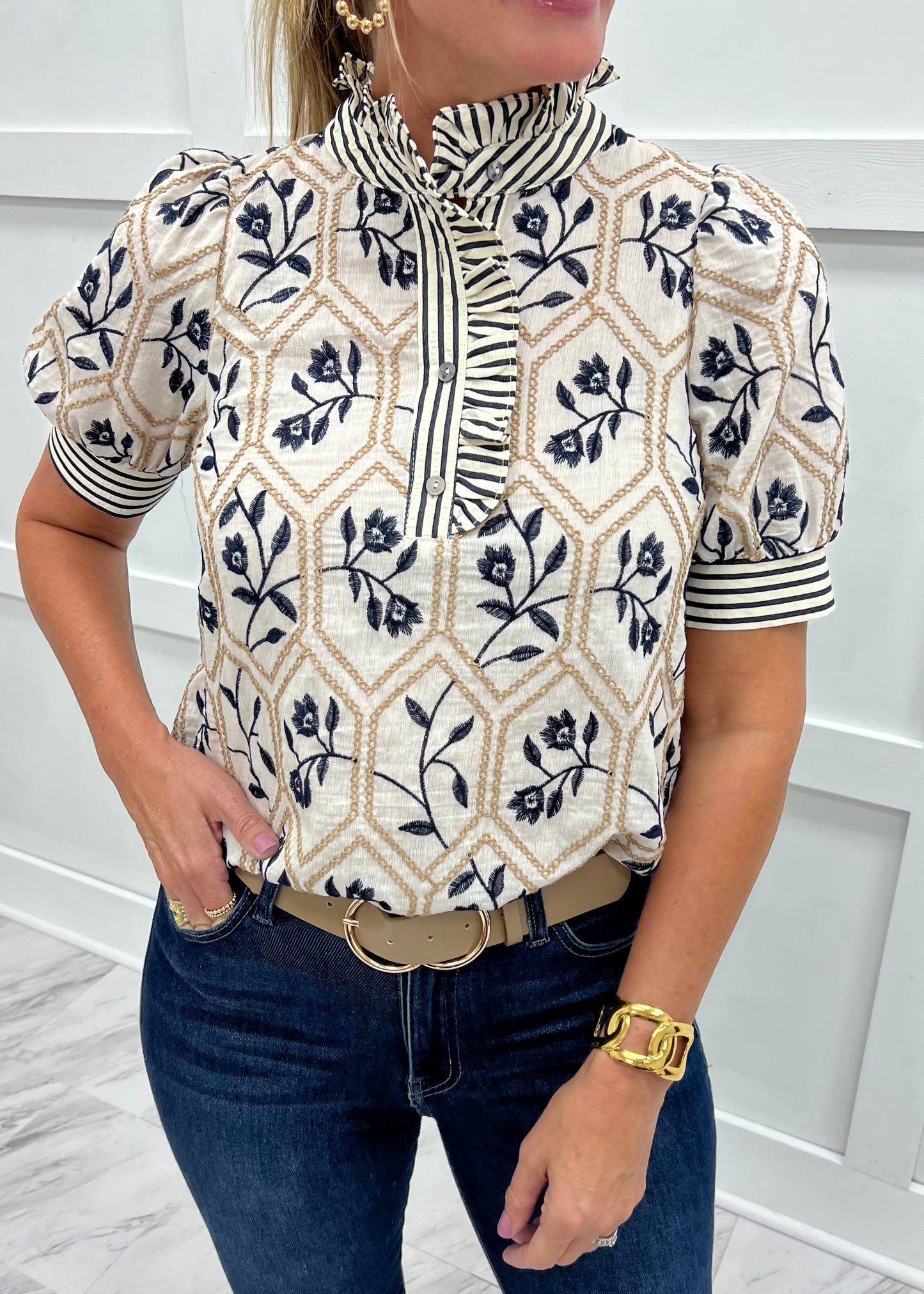 As She Goes Flower + Stripe Top