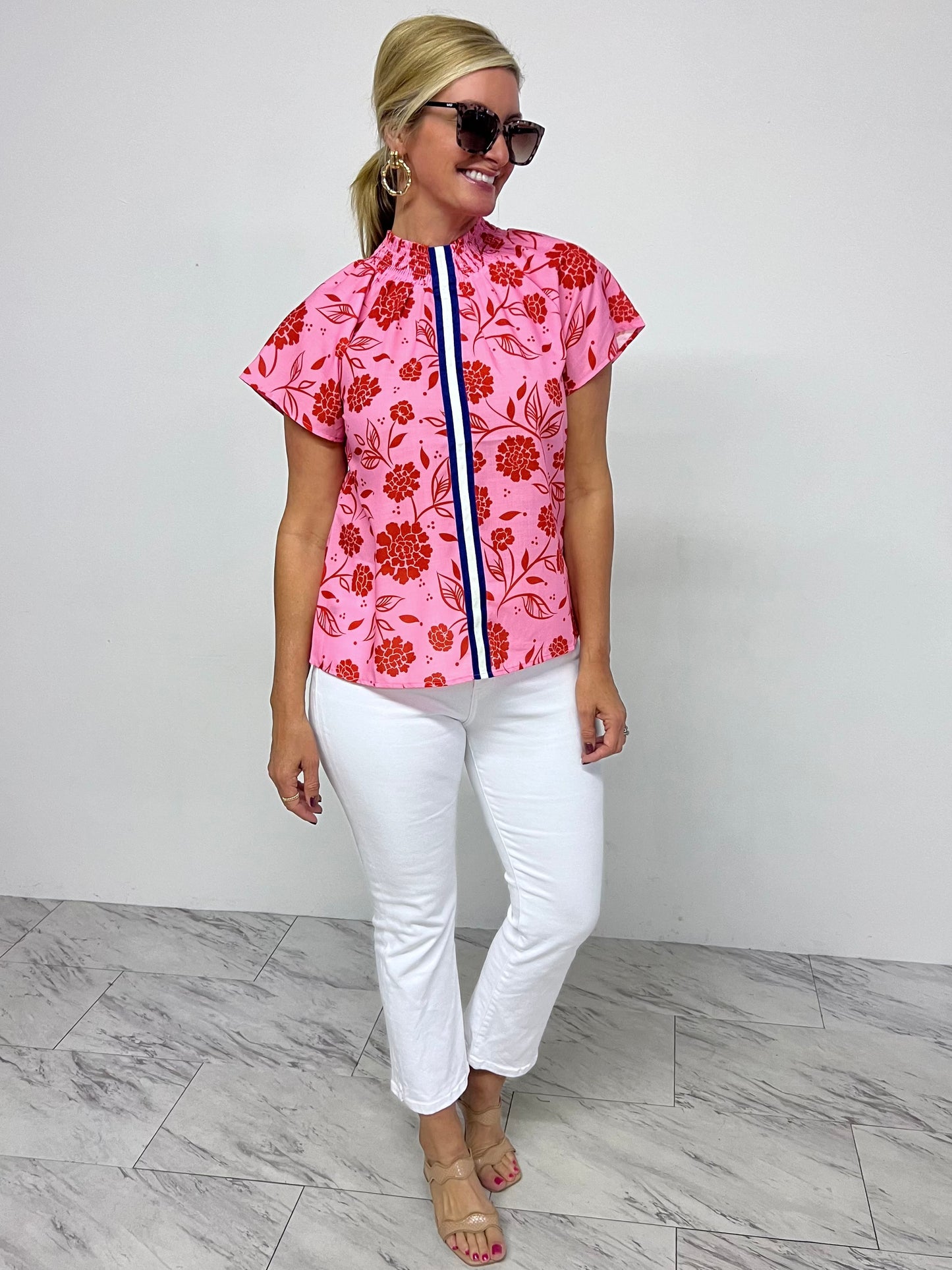Valentina Pink Flower + Stripe Top-FINAL SALE