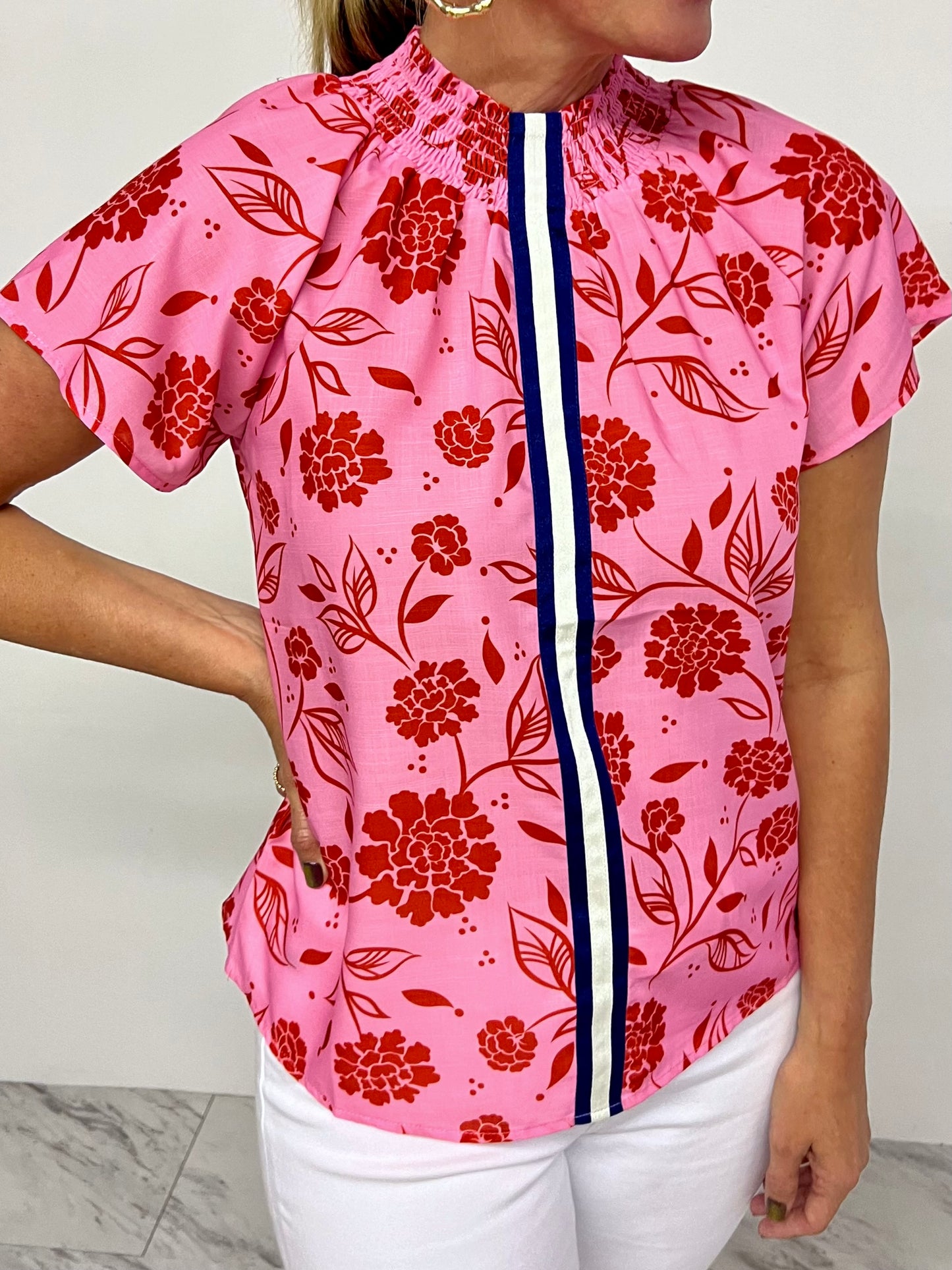 Valentina Pink Flower + Stripe Top-FINAL SALE