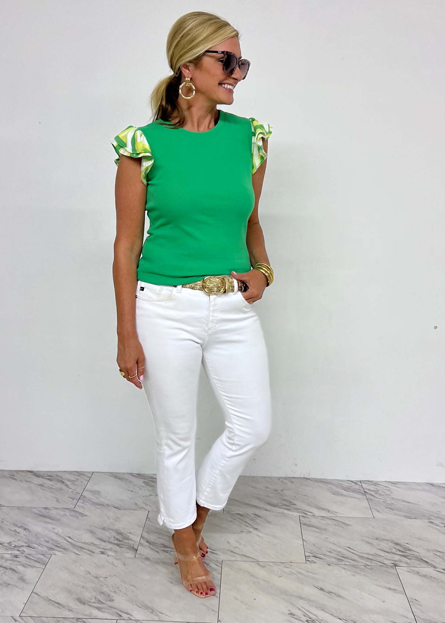 Verde Green Flutter Sleeve Top-FINAL SALE