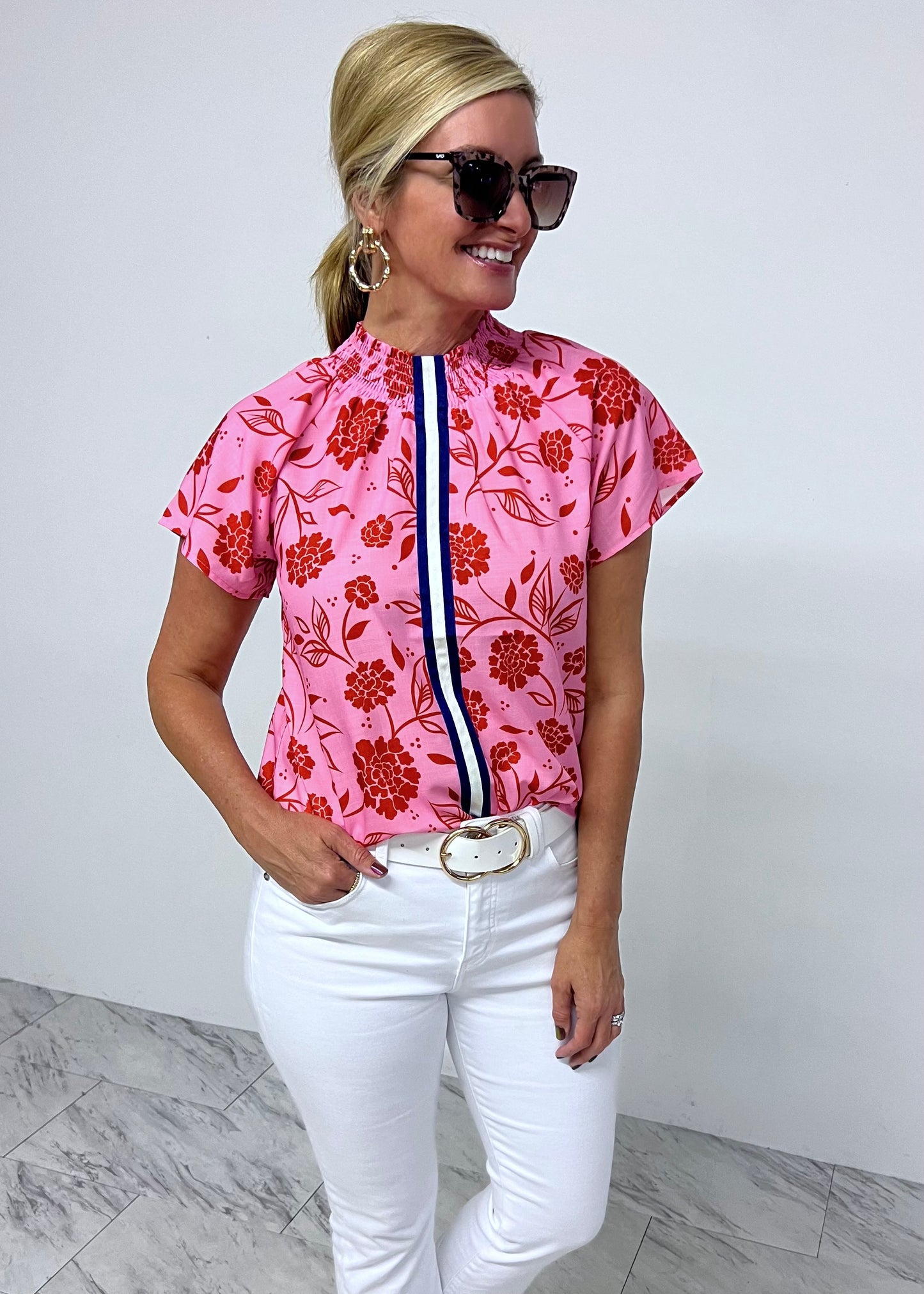 Valentina Pink Flower + Stripe Top-FINAL SALE