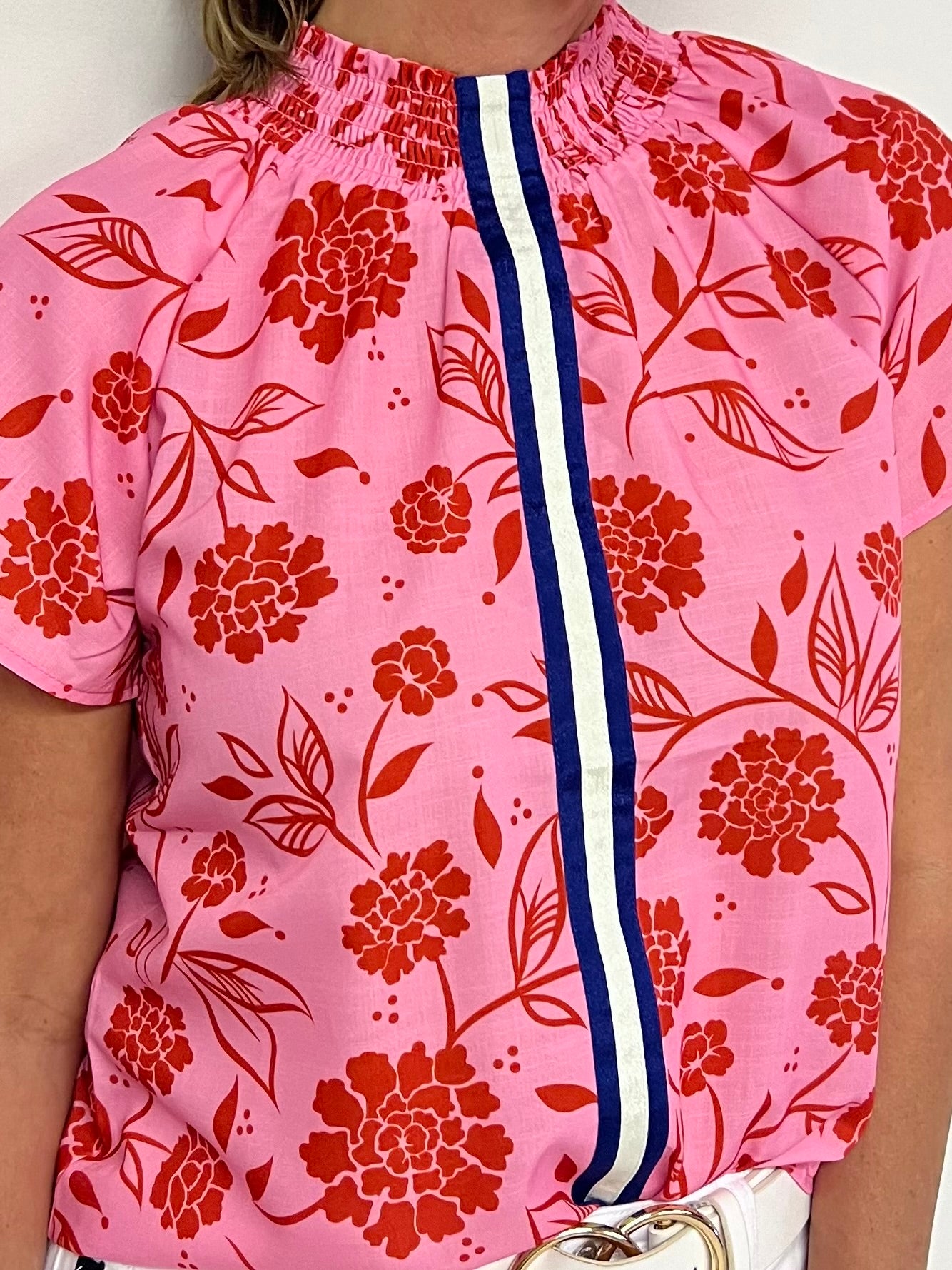 Valentina Pink Flower + Stripe Top-FINAL SALE
