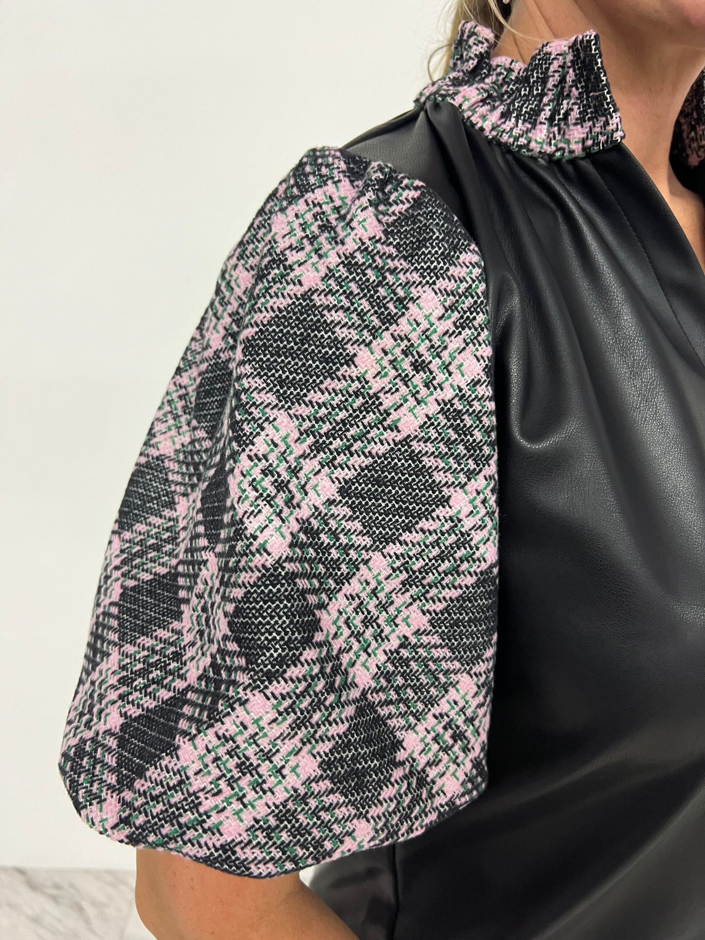 Metropolitan Leather + Plaid Top-FINAL SALE