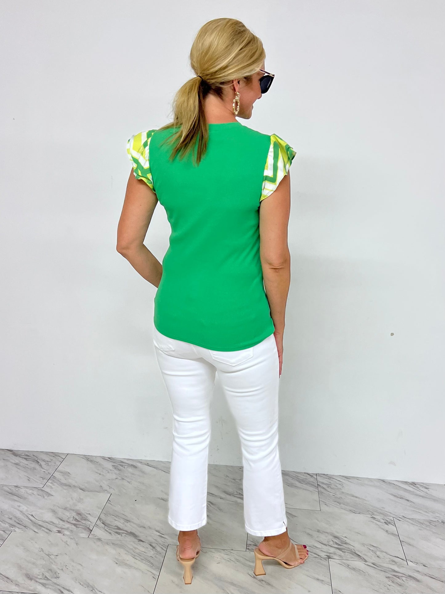 Verde Green Flutter Sleeve Top-FINAL SALE