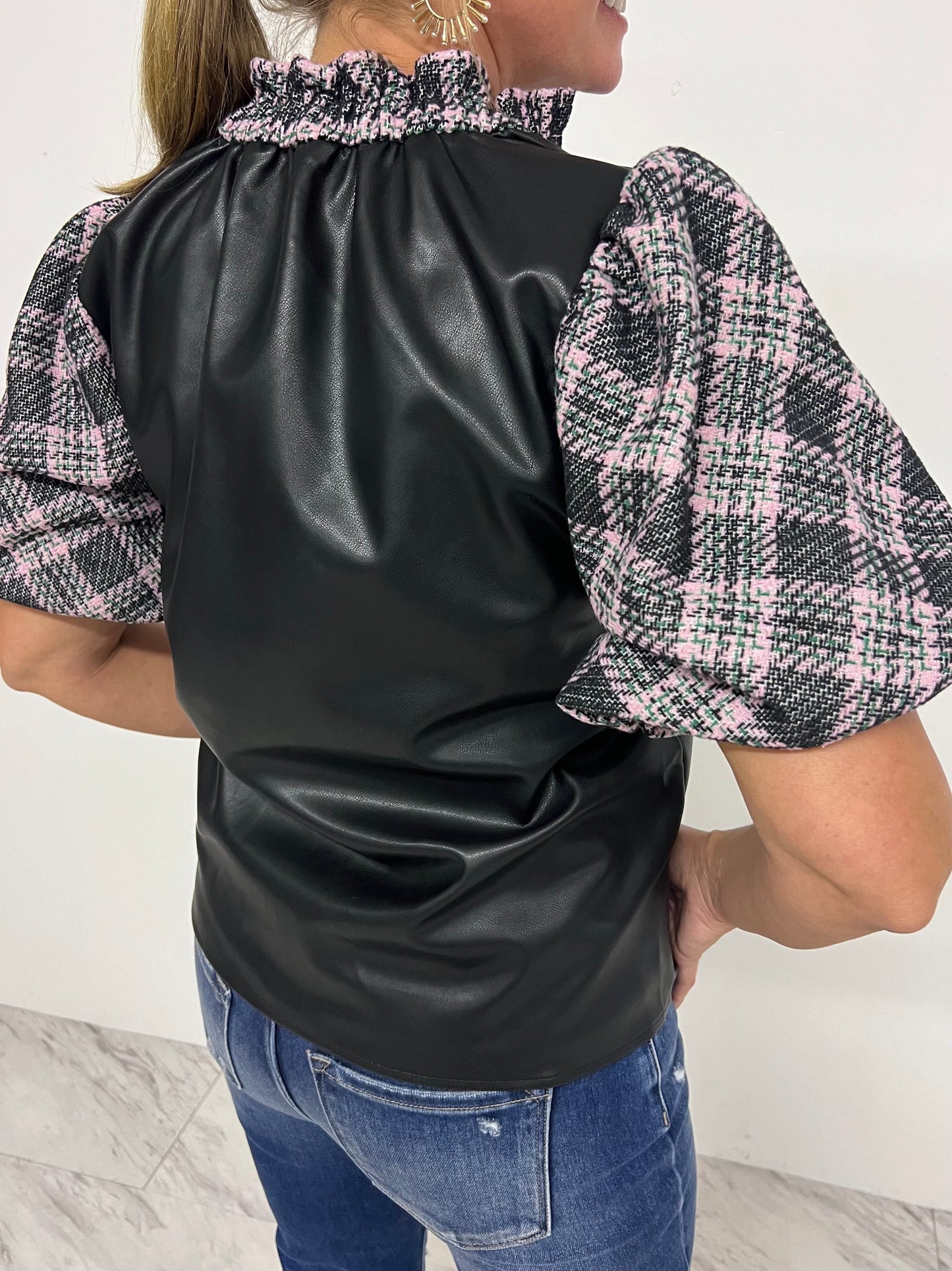 Metropolitan Leather + Plaid Top-FINAL SALE
