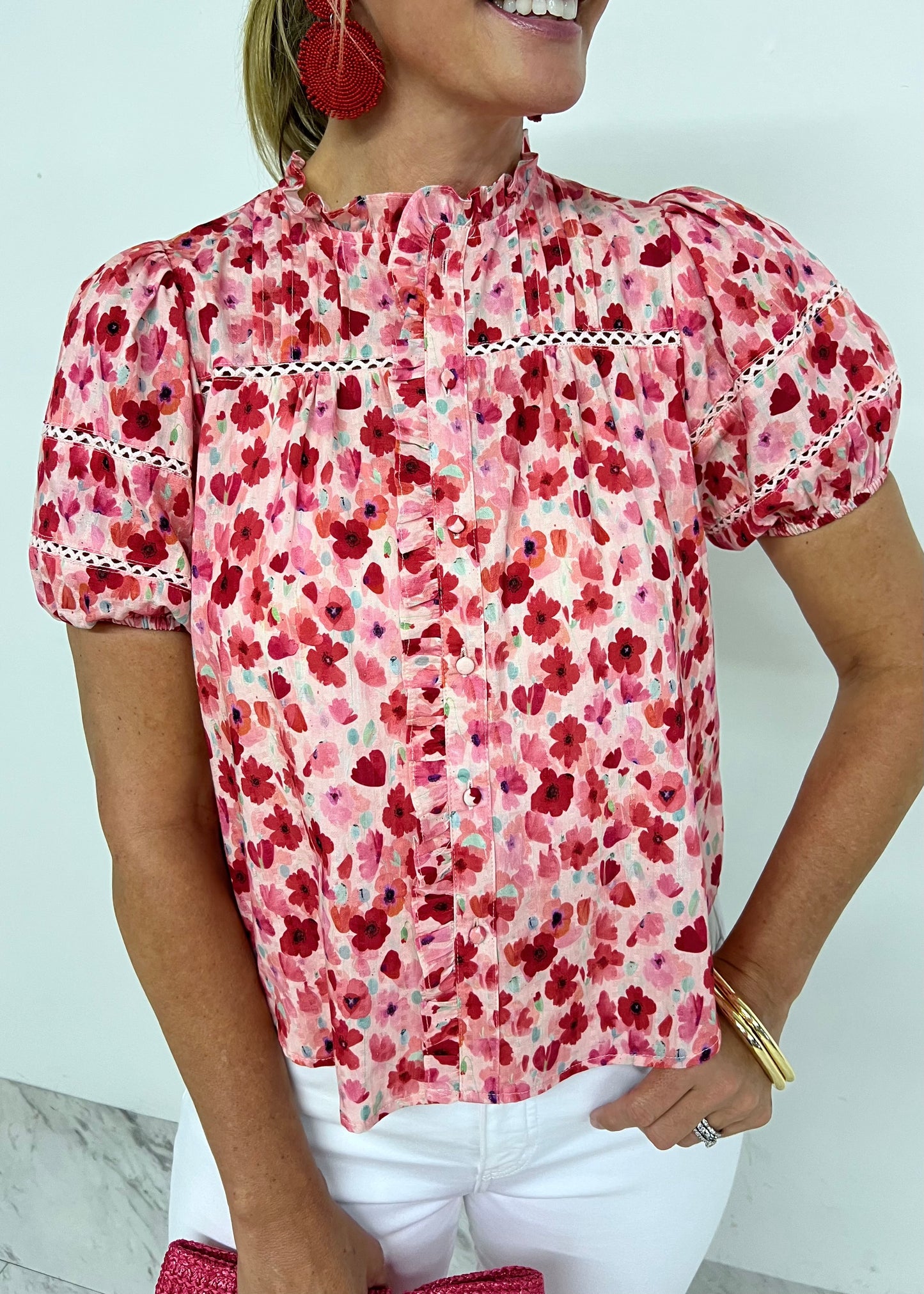 Alexia Red Watercolor Floral Top