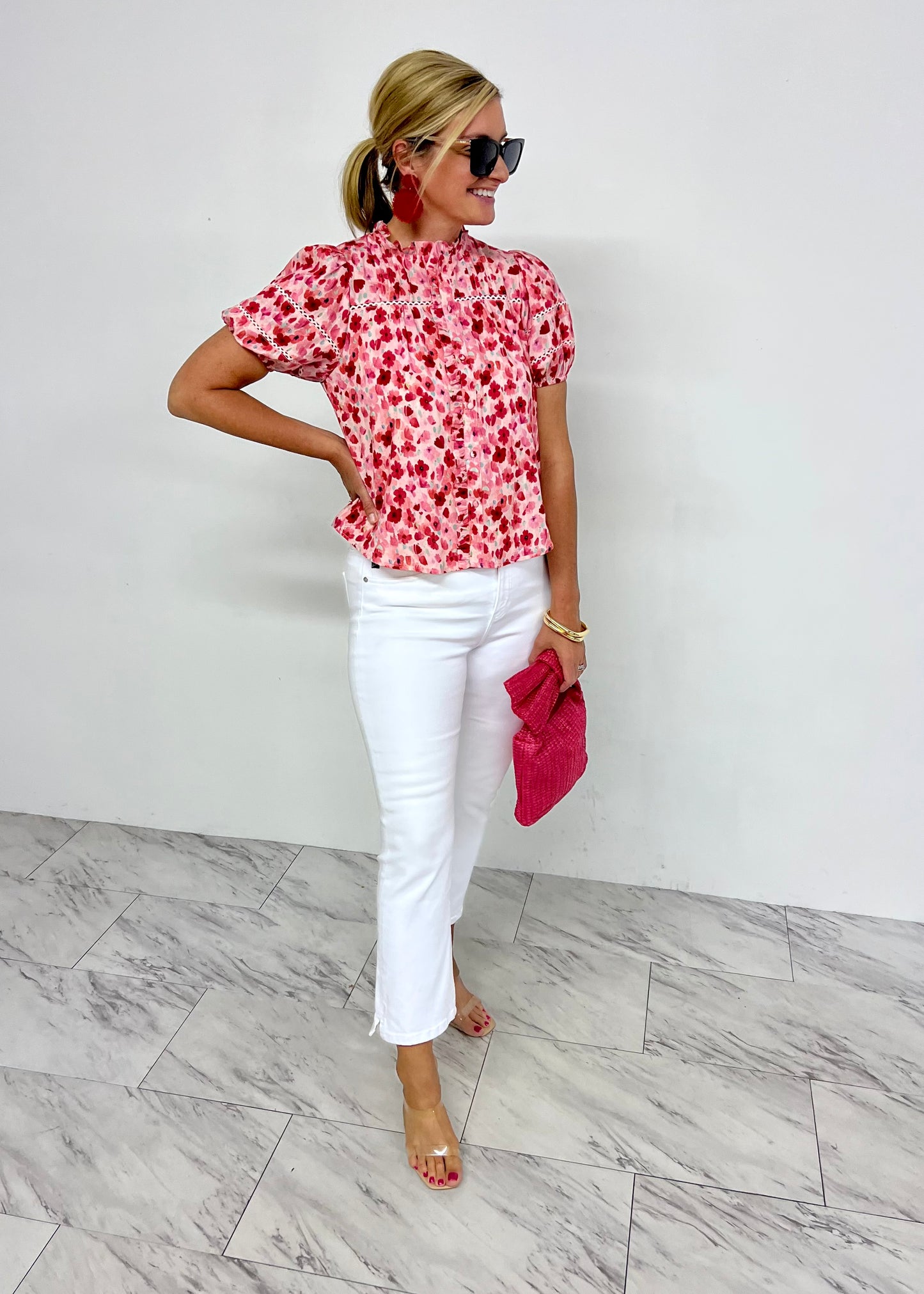 Alexia Red Watercolor Floral Top