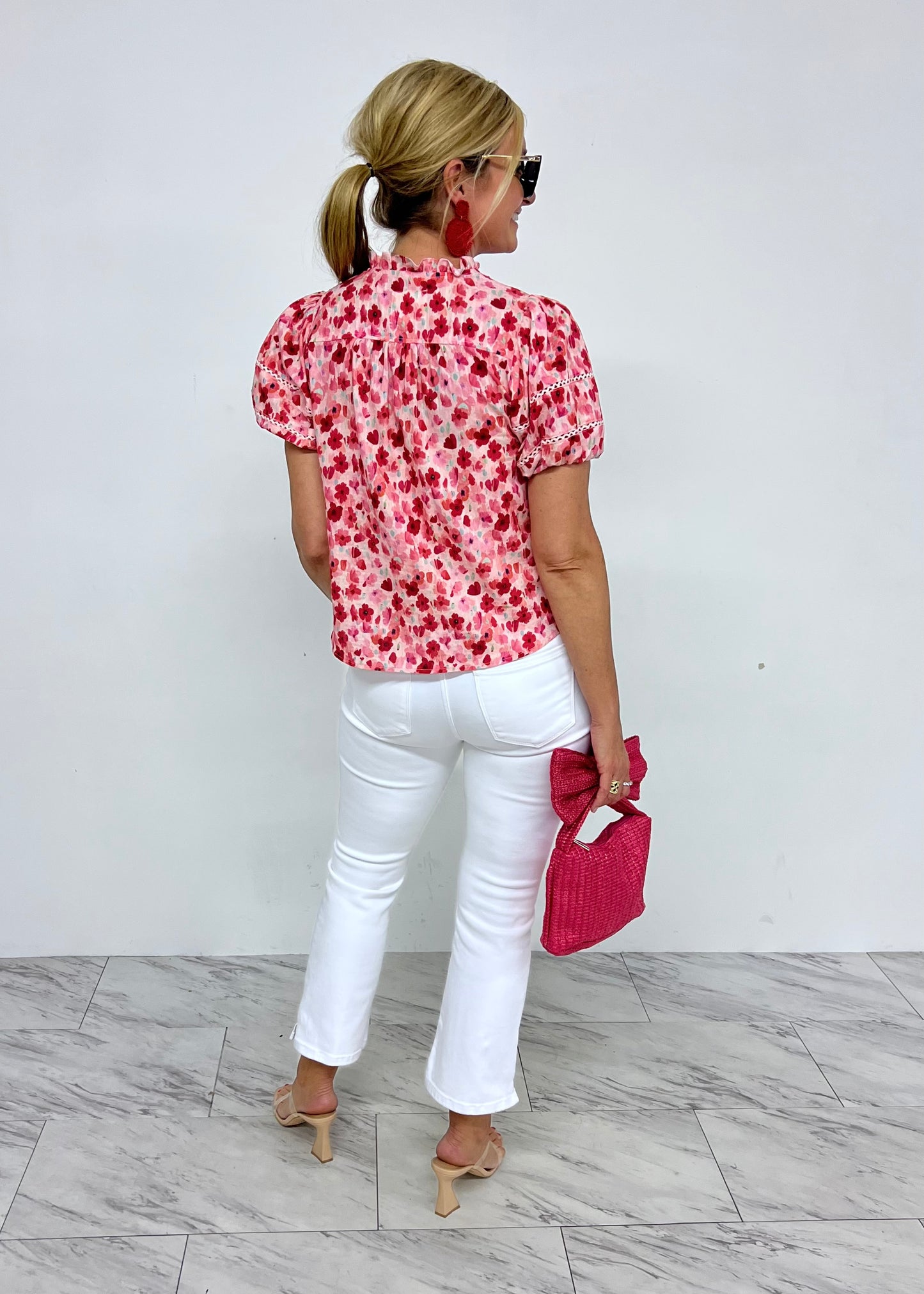 Alexia Red Watercolor Floral Top